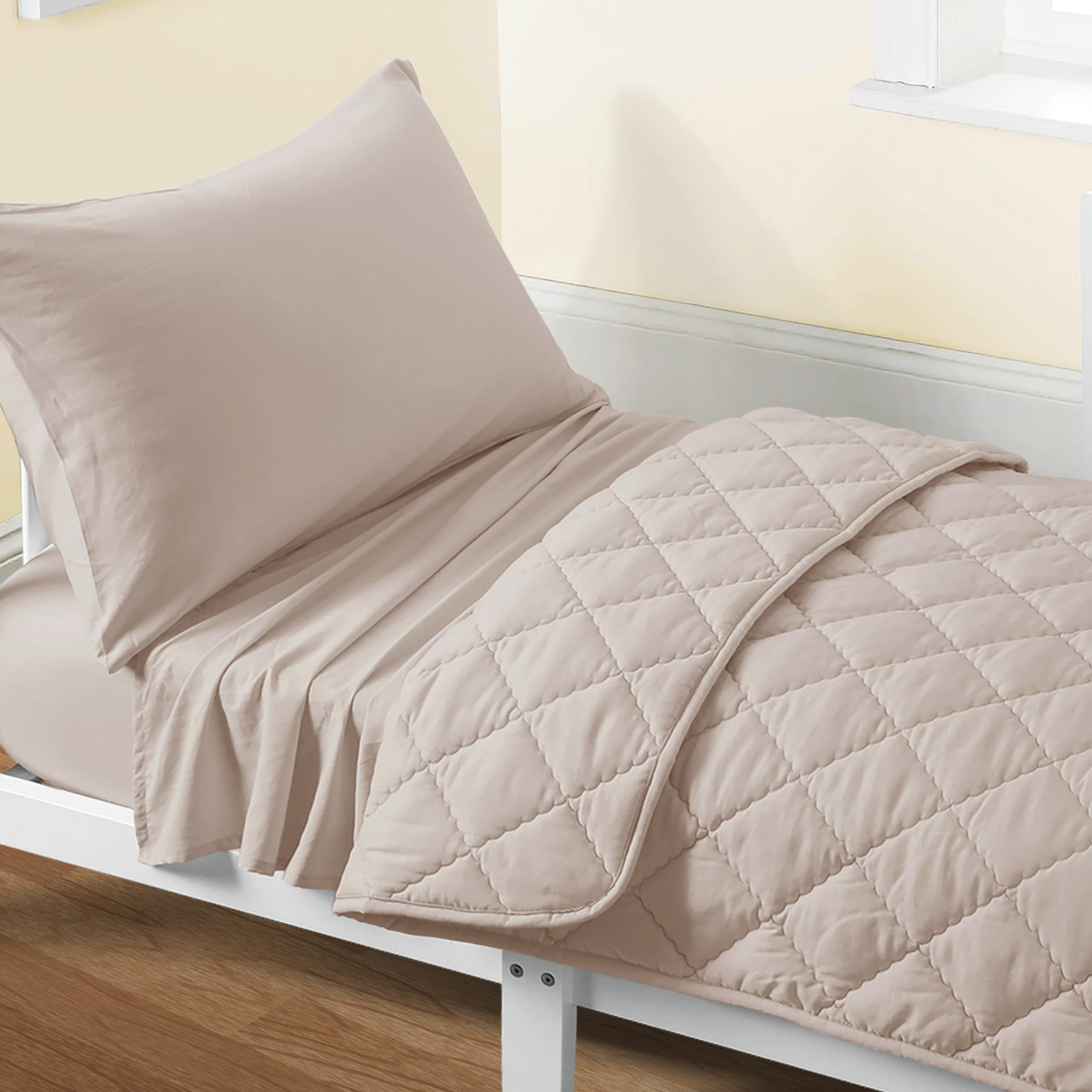 FLXXIE 4-Piece Microfiber Toddler Bedding Set, Light Taupe