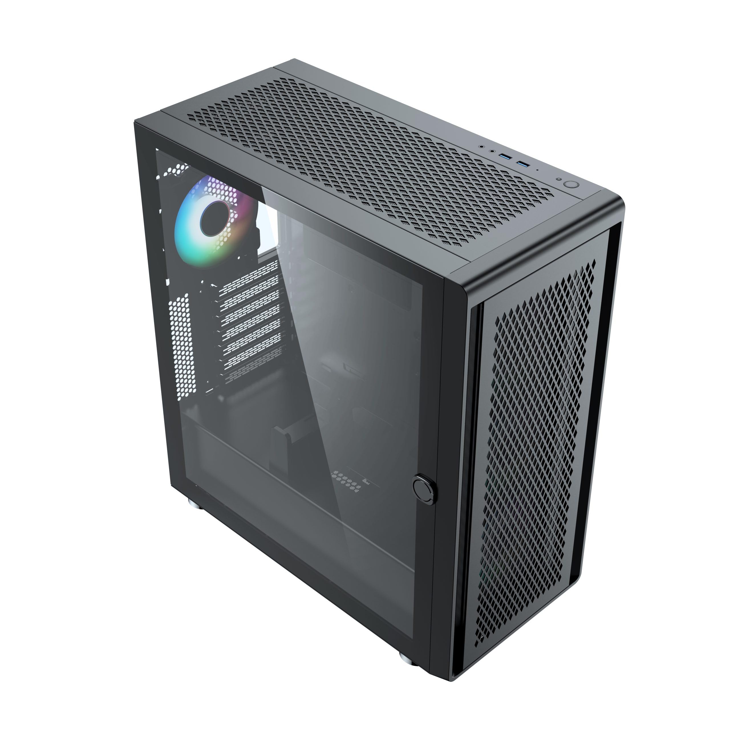 Air 100 Black Midi Tower ATX Case per PC, rete metallica, finestra laterale in vetro temperato, 4 ventole A-RGB da 120 mm preinstallate, radiatori da 360 mm, scheda madre E-ATX/ATX/mATX/ITX