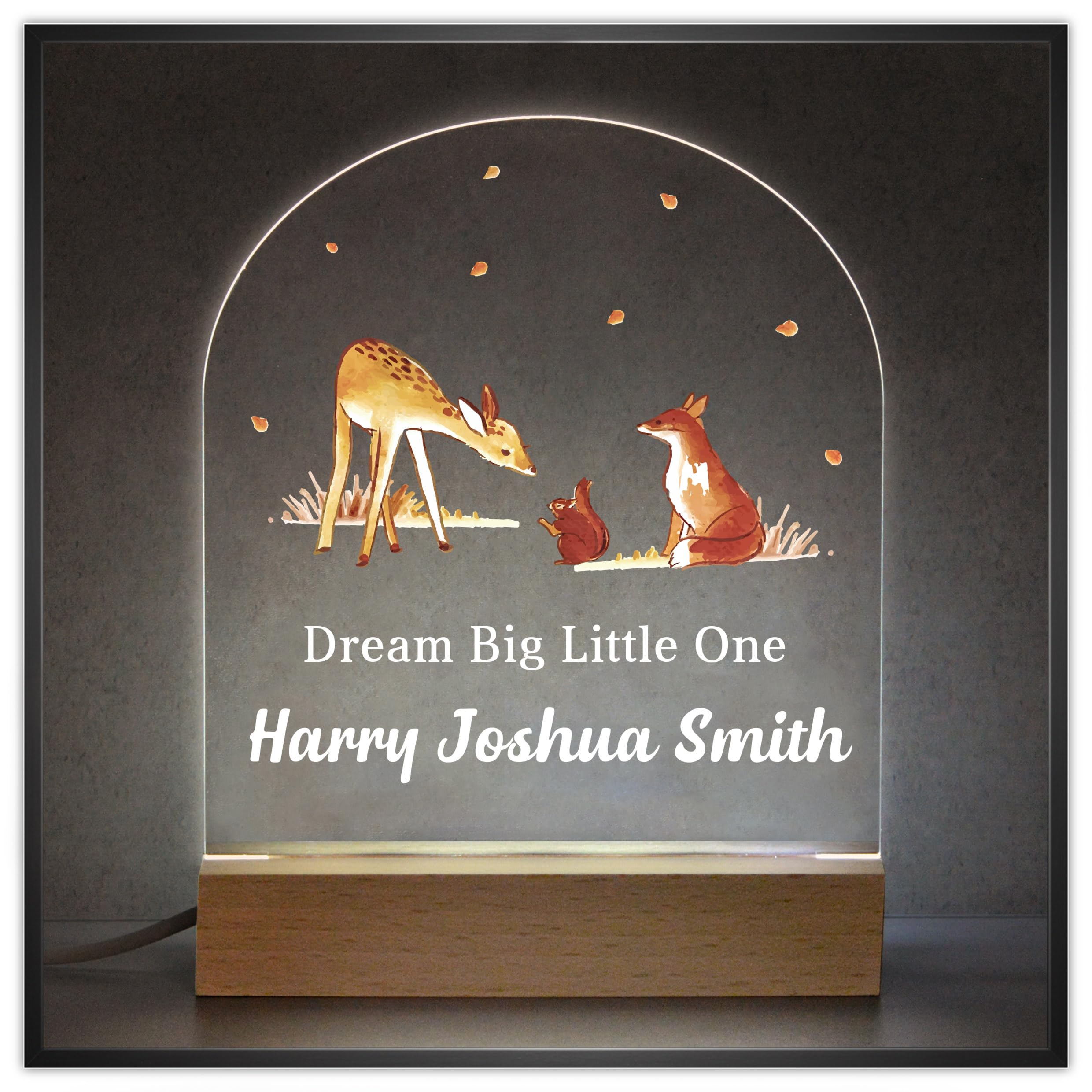Beecreative Personalised Dream Big Little One Nursery Night Light with Name, Personalised Woodland Nursery Night Light, Baby Sleep Light, Baby Boy Baby Girl
