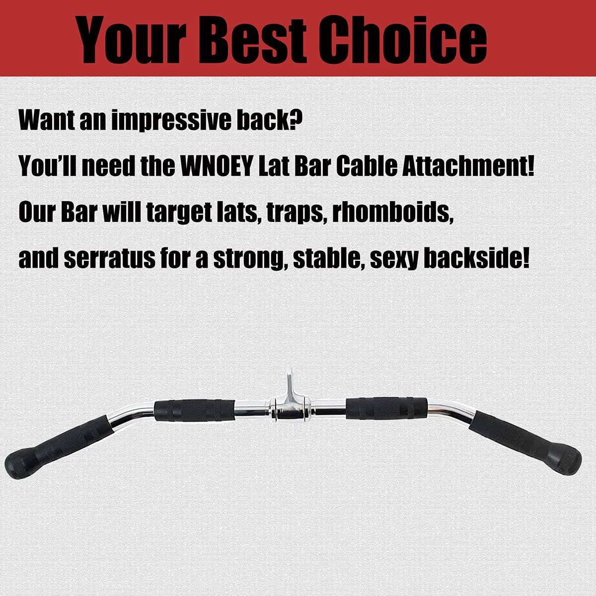 LAT Bar Cable Attachment with Rubber Handgrips, Deluxe Heavy Duty Solid Curl Bar Revolving Hanger Home Gym Cable Attachments