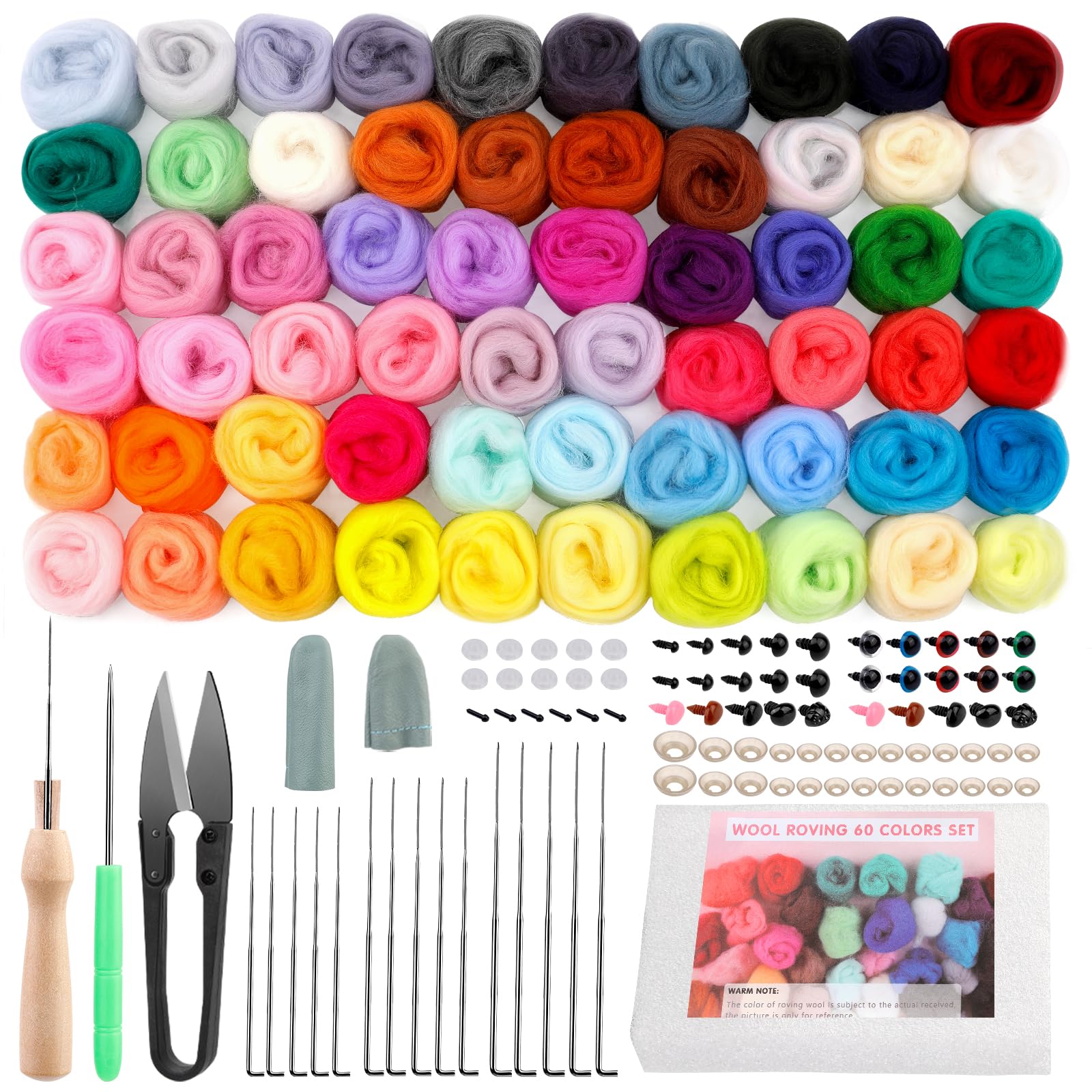Axmru Needle Felting Kit for Beginner, 60 Colors Wool Roving, Wool Felting Tool Kit, Foam Mat, Needle Felt Supplies for DIY Craft