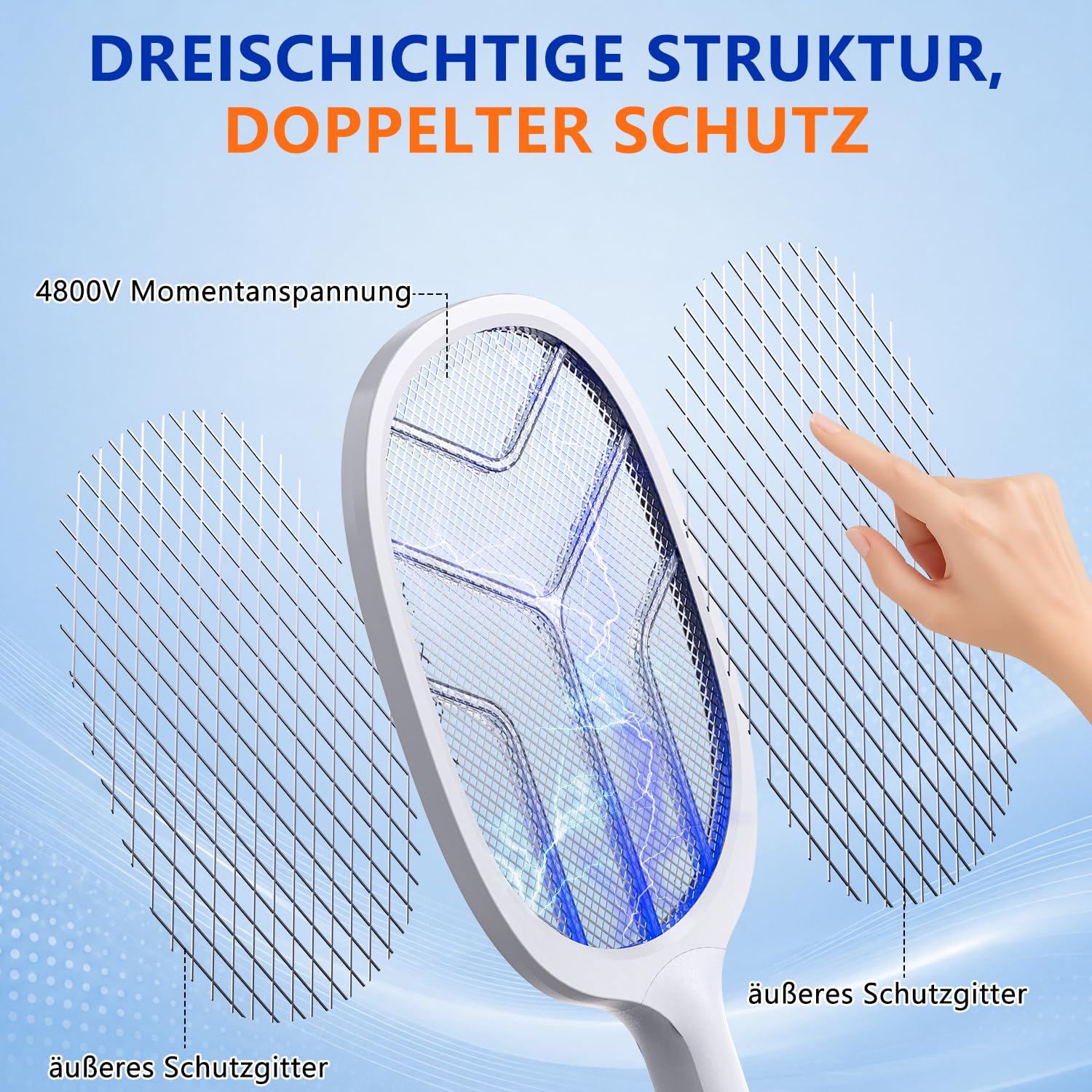 Elektrische Fliegenklatsche: 4800V Fliegenklatsche Elektrisch mit UV Lichtfalle, 2 in 1 USB mit 2000 mAh Akku Aufladbar Abnehmbar Elektro Mückenklatsche mit Ladestation, für Mücken-One