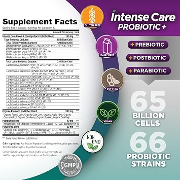 Vital Planet - Intense Care Colon & Constipation Probiotics, Prebiotics, Postbiotics, Parabiotics, 4-in-1 Refrigerated Supplement for Adults, 65 Billion CFU, 66 Strains, Digestive and Immune, 30 ct