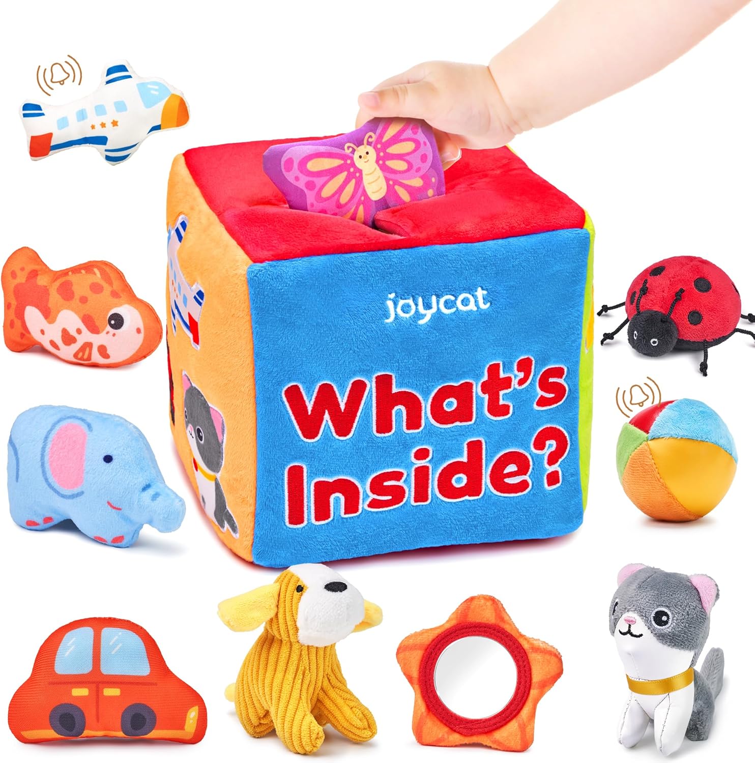 JoyCat Farm Animal Busy Book Baby Toys 0-6 Months - Mystery Soft Baby Toys- Montessori Toys for Babies, Infant Baby Sensory Toys 6-12 Months - What's Inside Box Rattle Toys Baby Tissue Box Toy