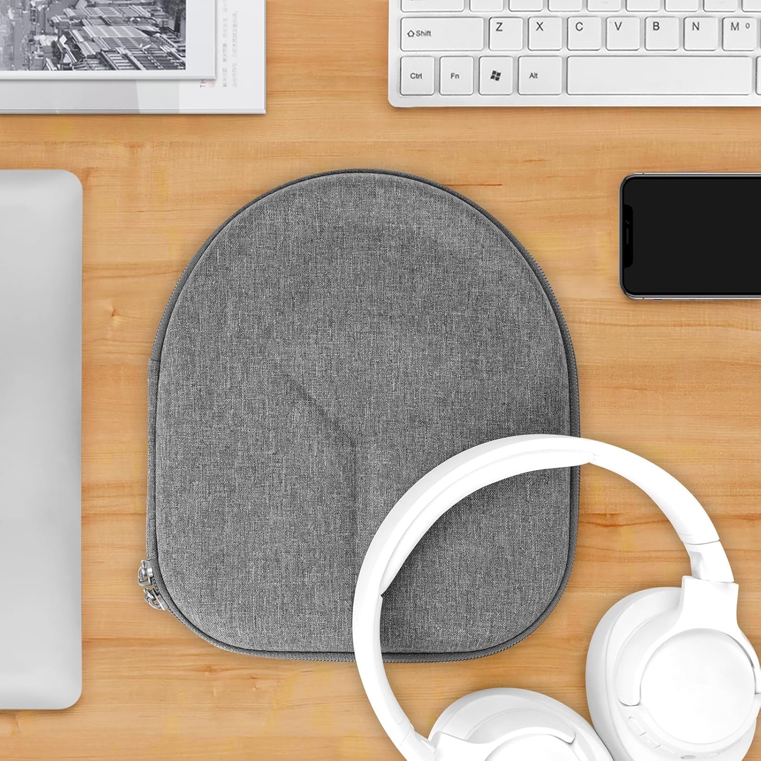 Geekria Shield Headphones Case Compatible with JBL Tune 770NC/760NC/750NC/720BT, Live 770NC, Replacement Hard Shell Travel Carrying Bag with Cable Storage (Grey)