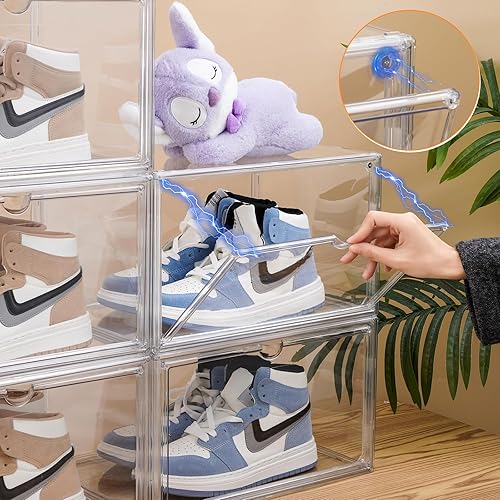 Miniatura 4 de Paquete de 8 cajas de almacenamiento de zapatos XL, vitrinas para tenis, cajas de zapatos de plástico transparente apilables de 13.4 x 10.6 x 8.3