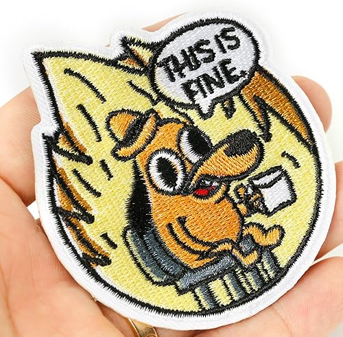 Vista 15 de This is Fine Dog Patch, 1 parche bordado con meme divertido, parche táctico militar moral con cierre de gancho, bonitos accesorios de apliques