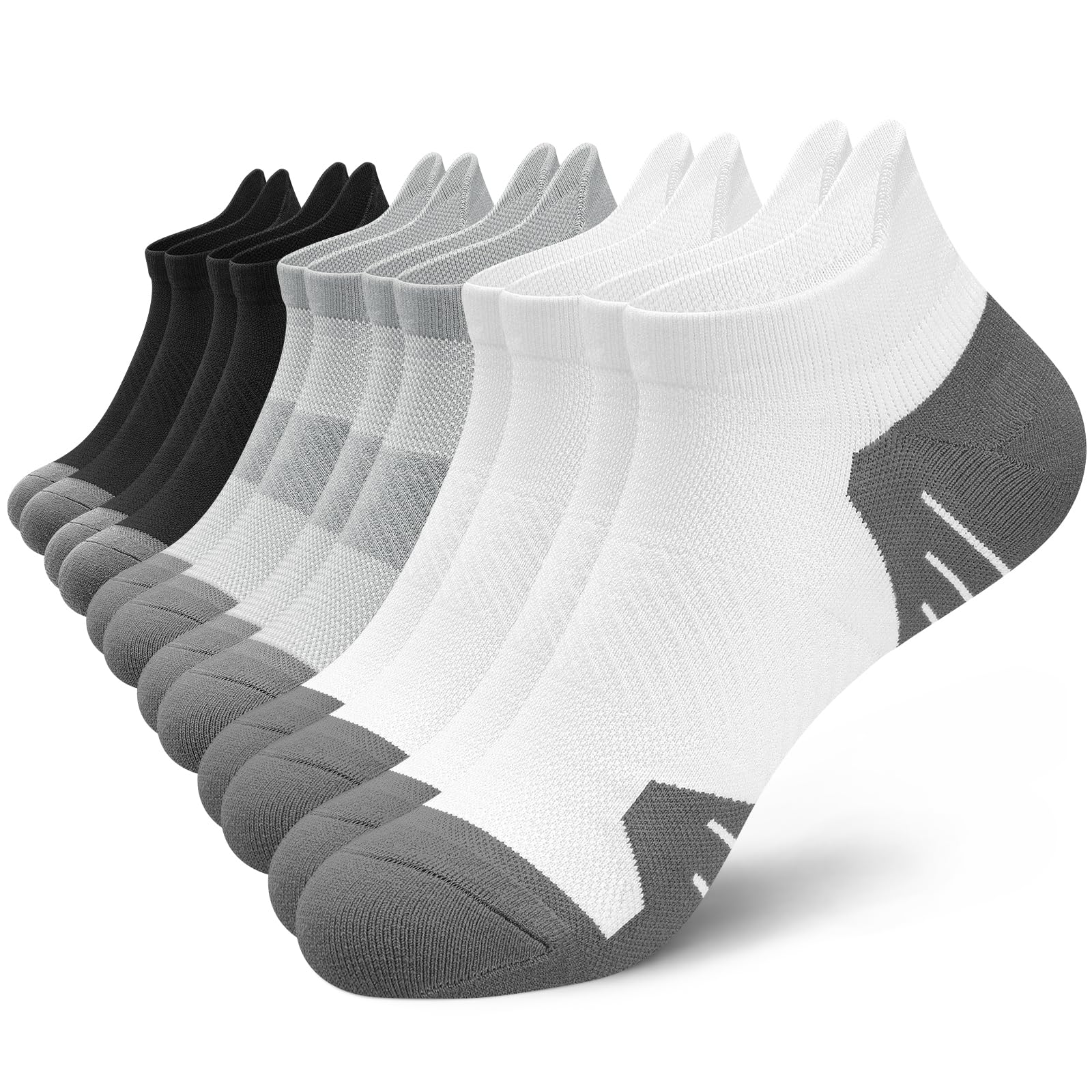 PAPLUS 6 Pairs Ankle Compression Socks for Women, Cushioned Running Socks with Arch Support, Low Cut, Targeted Compression