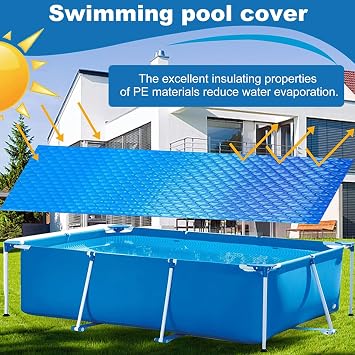 Rectangular Pool Cover, Protective Cover, Swimming Pool Solar Tarpaulins, Bubble Film, Pool Insulation Film, Thicker and Durable, Dust and Leaf Repellent, Can Be Cut to Size, Blue (260 * 170cm)