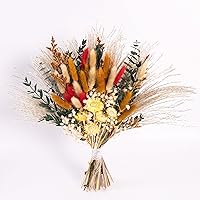 Handmade Boho Dried Flower Bouquet: Pampas Grass, Strawflower, Bunny Tails & Eucalyptus - 17" Rustic Farmhouse Shelf & Table Decor