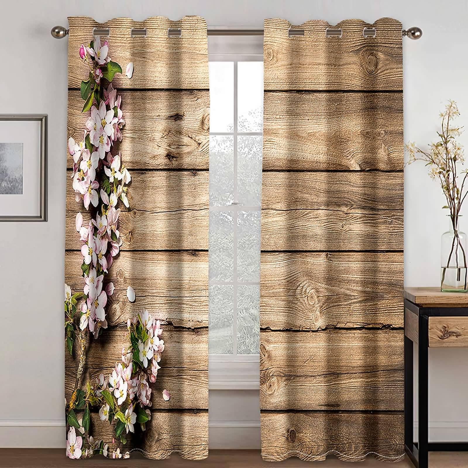 Verdunklungsvorhänge mit Ösen, 214x274cm Braun Rosa Planken- und Blumenmuster Vorhang für Wohnzimmer/Schlafzimmer