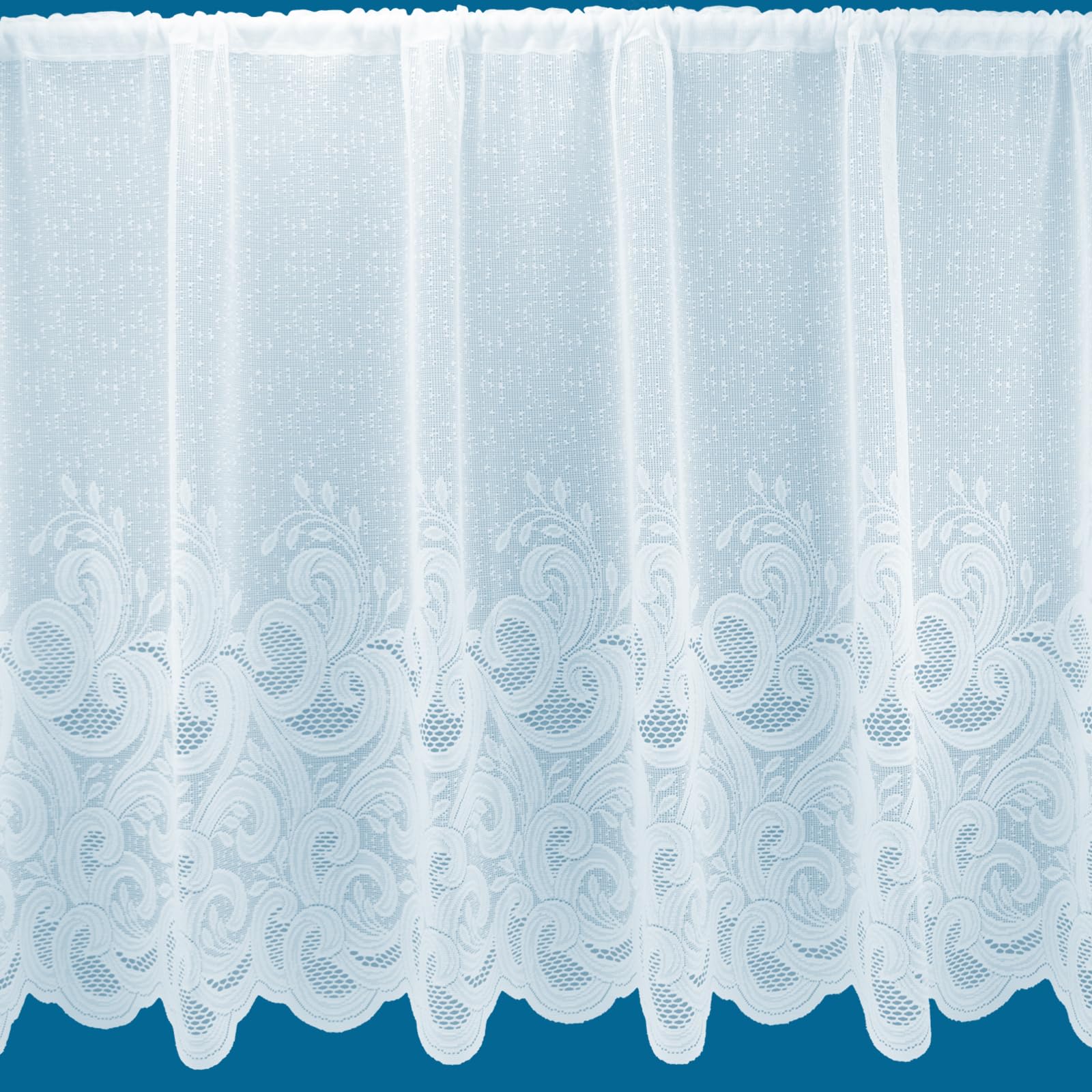 Arabella White Net Curtain, Base Design, Scalloped Hem, Slot Top (54" (137cm))