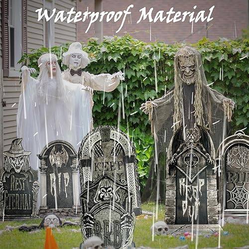 Miniatura 3 de Runwosen 19.7 pulgadas grandes 9 piezas de lápidas de Halloween RIP cementerio, lápida de plástico para decoración de Halloween, carteles de patio