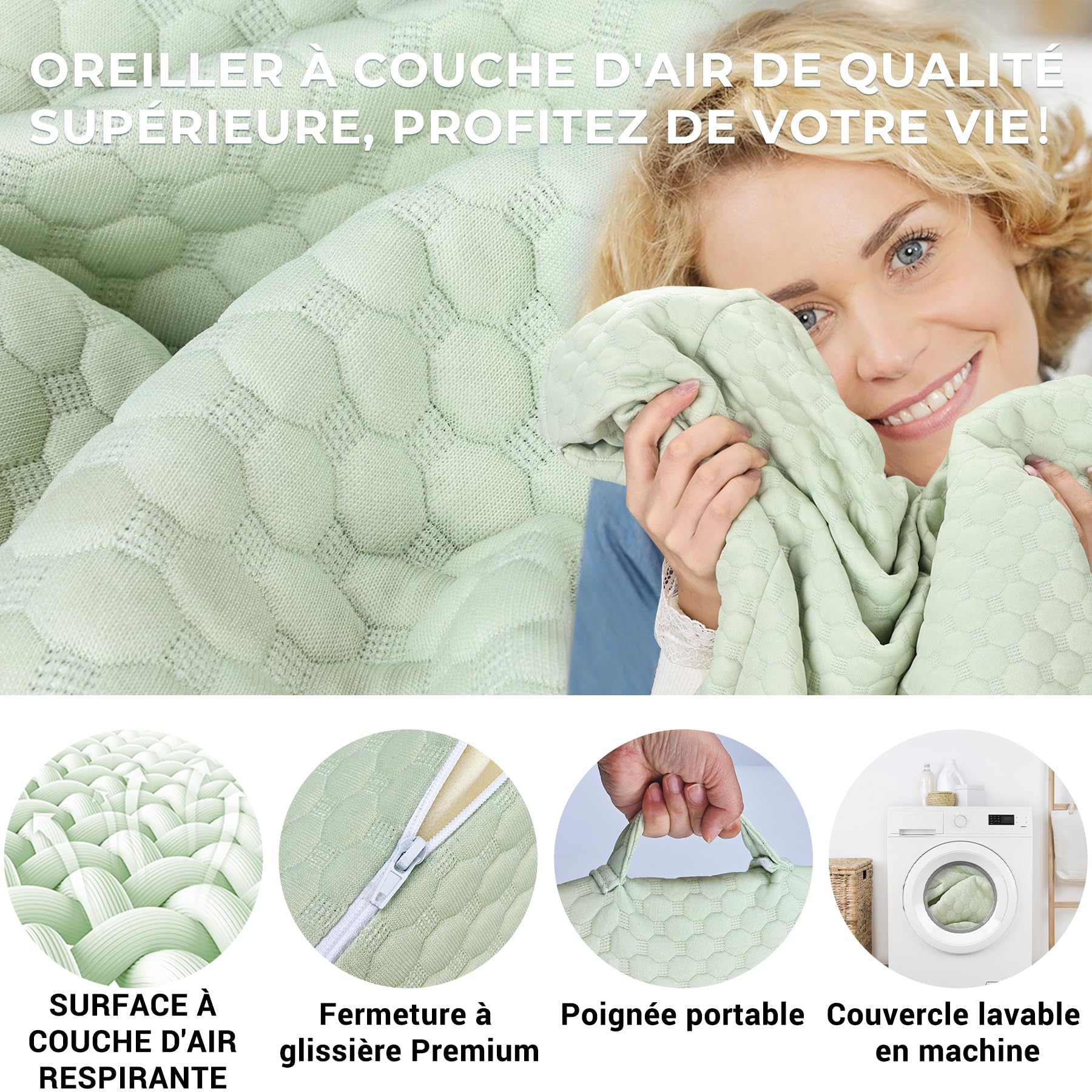 INFANZIA Cojín reclinado para cama, cojín de esquina, almohada de triángulo plegable en memoria de forma para apnea del sueño, reflujo ácido, elevación de las piernas, leer, verde