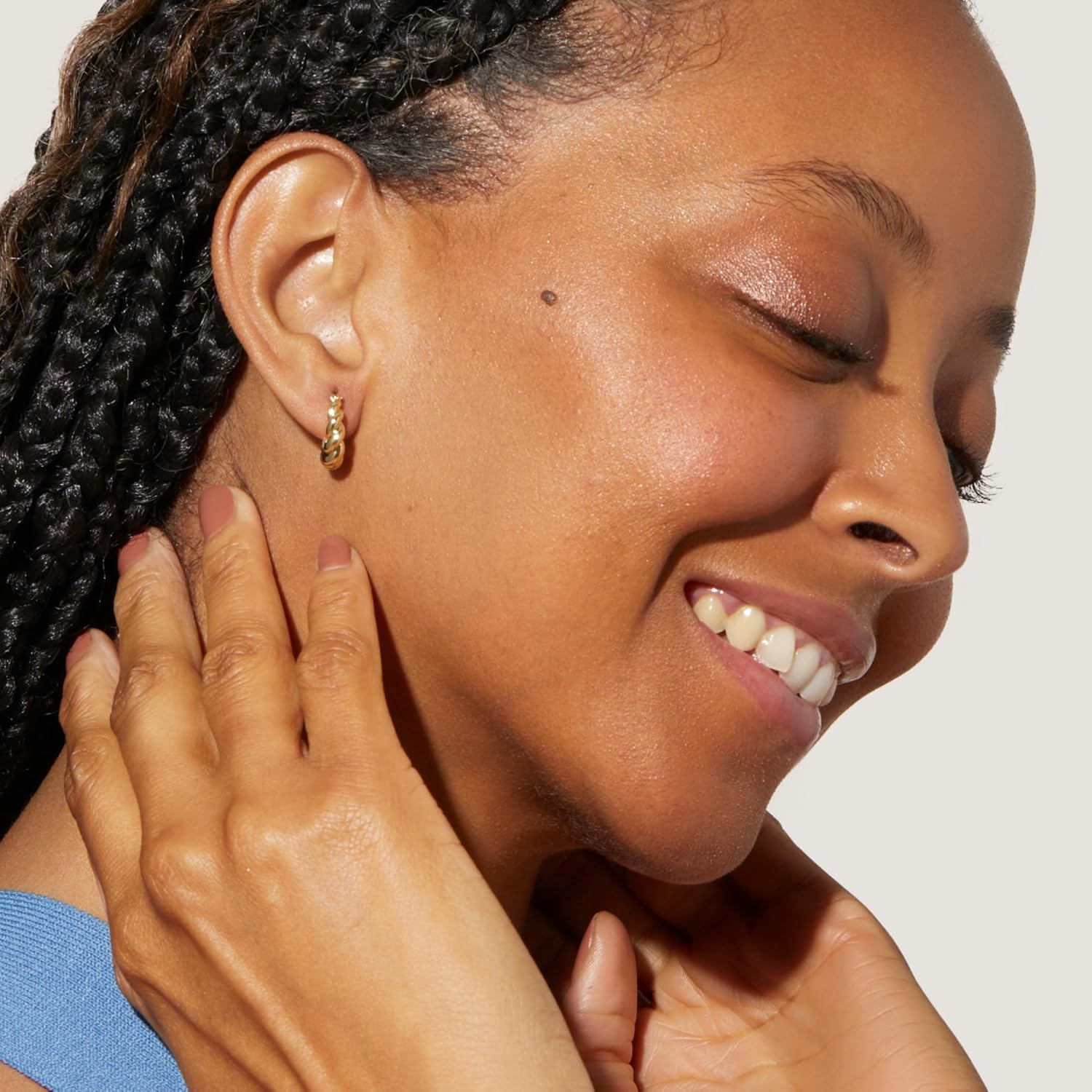 Ana Luisa Gold Earrings - Twisted Huggie Hoop Earrings for Women - 14K Gold Plated Braided Hoop Earring - Hypoallergenic, Water-Resistant, Tarnish-Free - Small, Mini, and Standard Size Available - Image 3