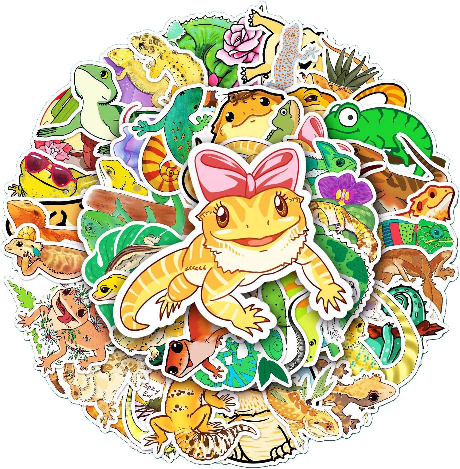 Thrcat Gecko Stickers for Teens 50 Pcs Wall Lizard Water Bottles Stickers,Laptop,Skateboard Cup,Bikes Scrapbook,Waterproof Stickers for Water Bottles,Adults Girls and Boys Kids Stickers Pack