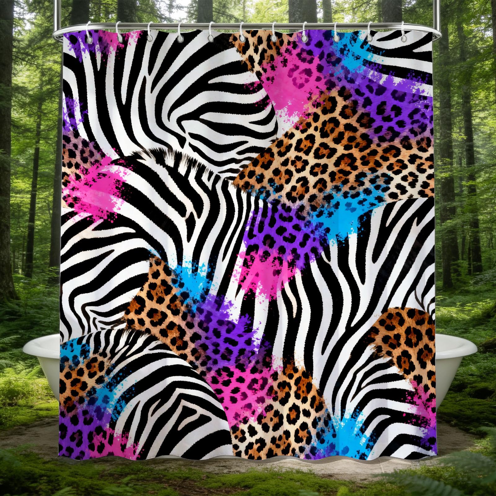 Hongduo 3D Spliced Animal Pattern Shower Curtain for Stalls Bathtubs Zebra Print Bathroom Decor Shower Curtain Set Polyester Fabric Waterproof 180x200cm/71X79 Inch with Hooks