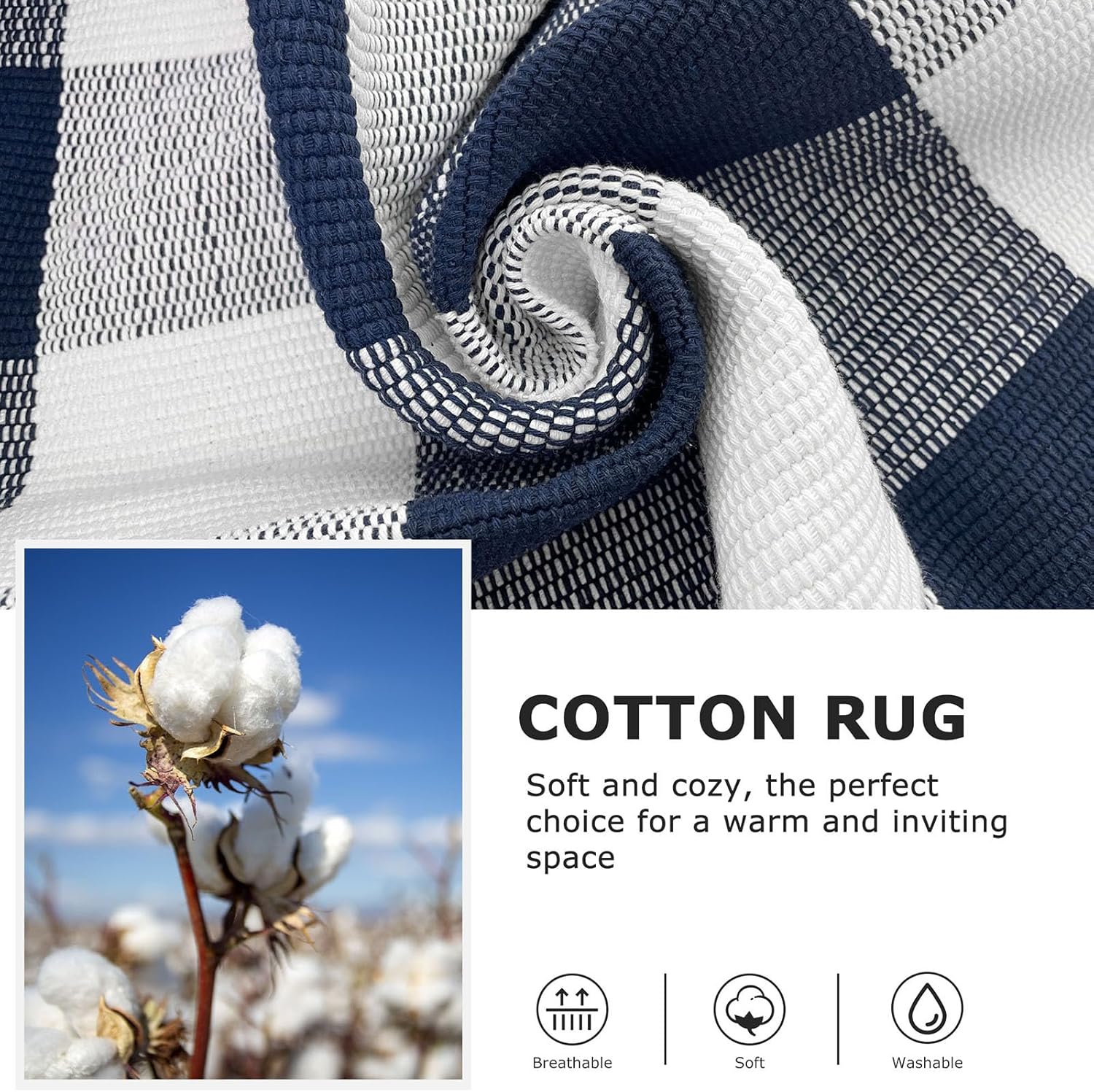 IOHOUZE Buffalo Plaid Checkered Rug 27.5 X 43 Front Door Mats, Washable Area Rugs for Front Porch Decor, Spring Summer Welcome Mats Outdoor, Navy White Rug for Farmhouse/Entryway/Home Entrance