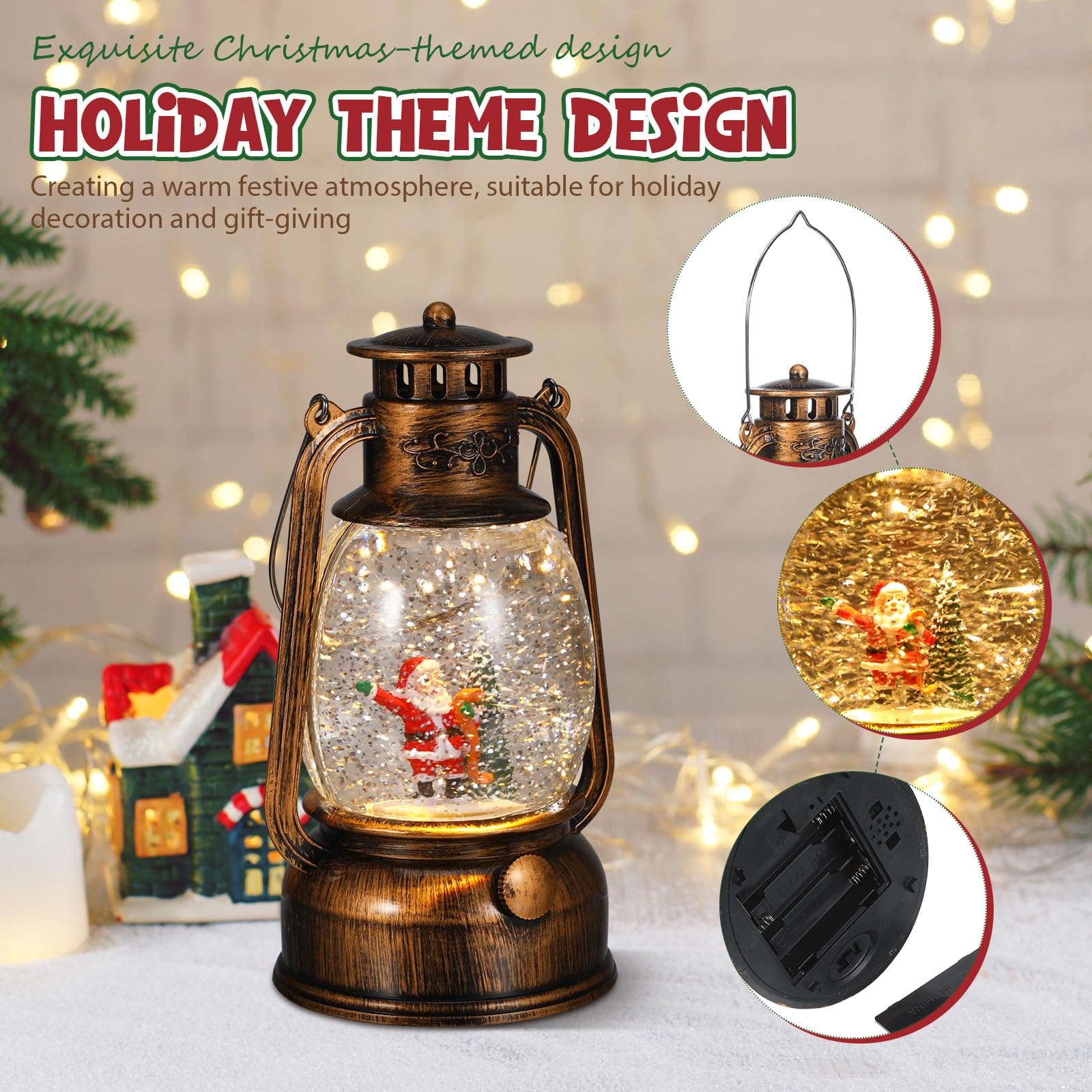 YARNOW Linterna Navideña Bola de Nieve Musical con Luces Integradas, Funcionamiento por USB y Pilas, Decoración Festiva para Celebraciones de Navidad