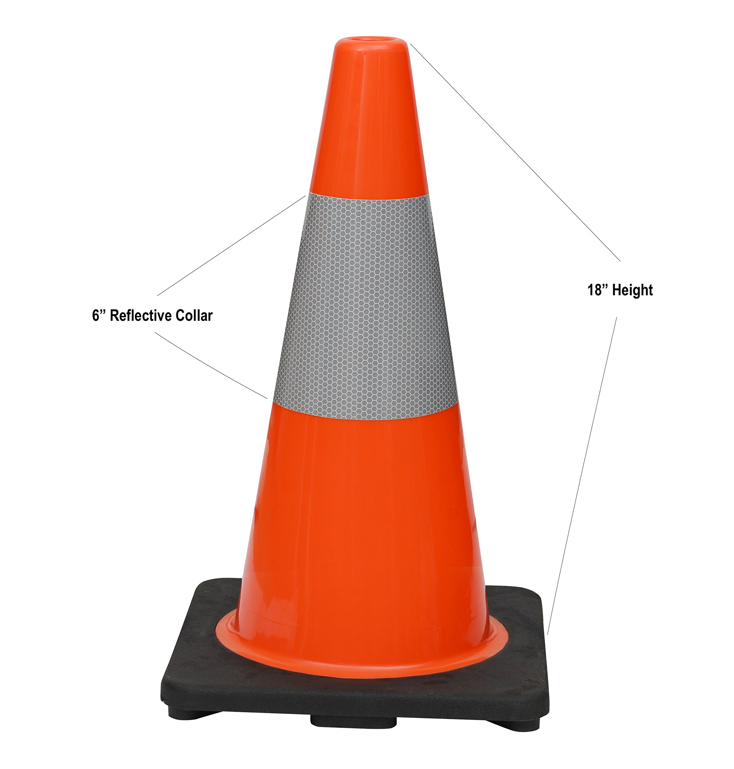 (24 Cones) CJ Safety 18" Black Base Orange Premium PVC Traffic Safety Cones with 6' Reflective Collar (Set of 24)