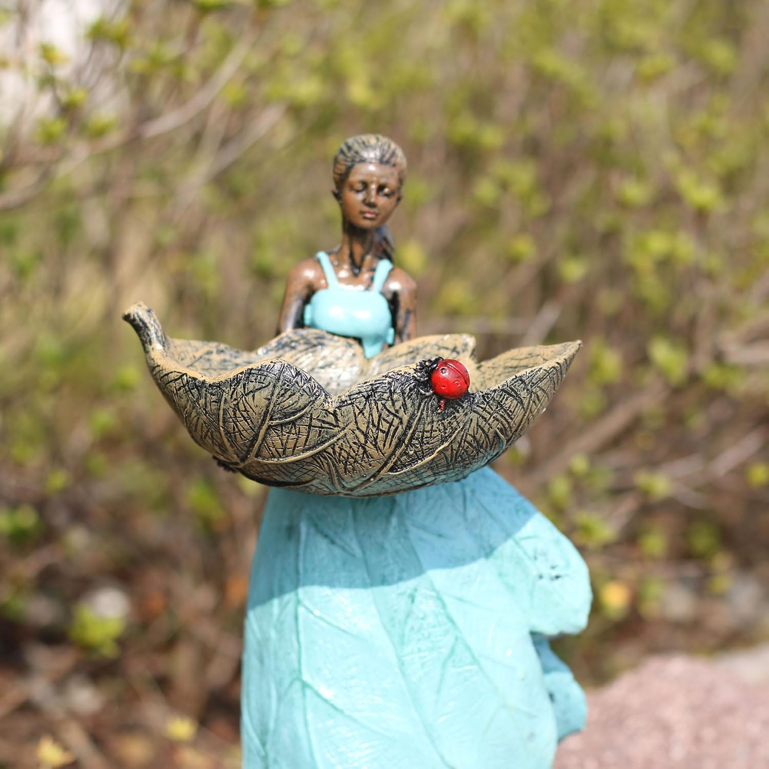 10x5.5x5.9 inch Fairy Garden Statue Bird Feeder for Outdoor Courtyard Lawn Home Garden Decoration Resin handicrafts Bird Feeder