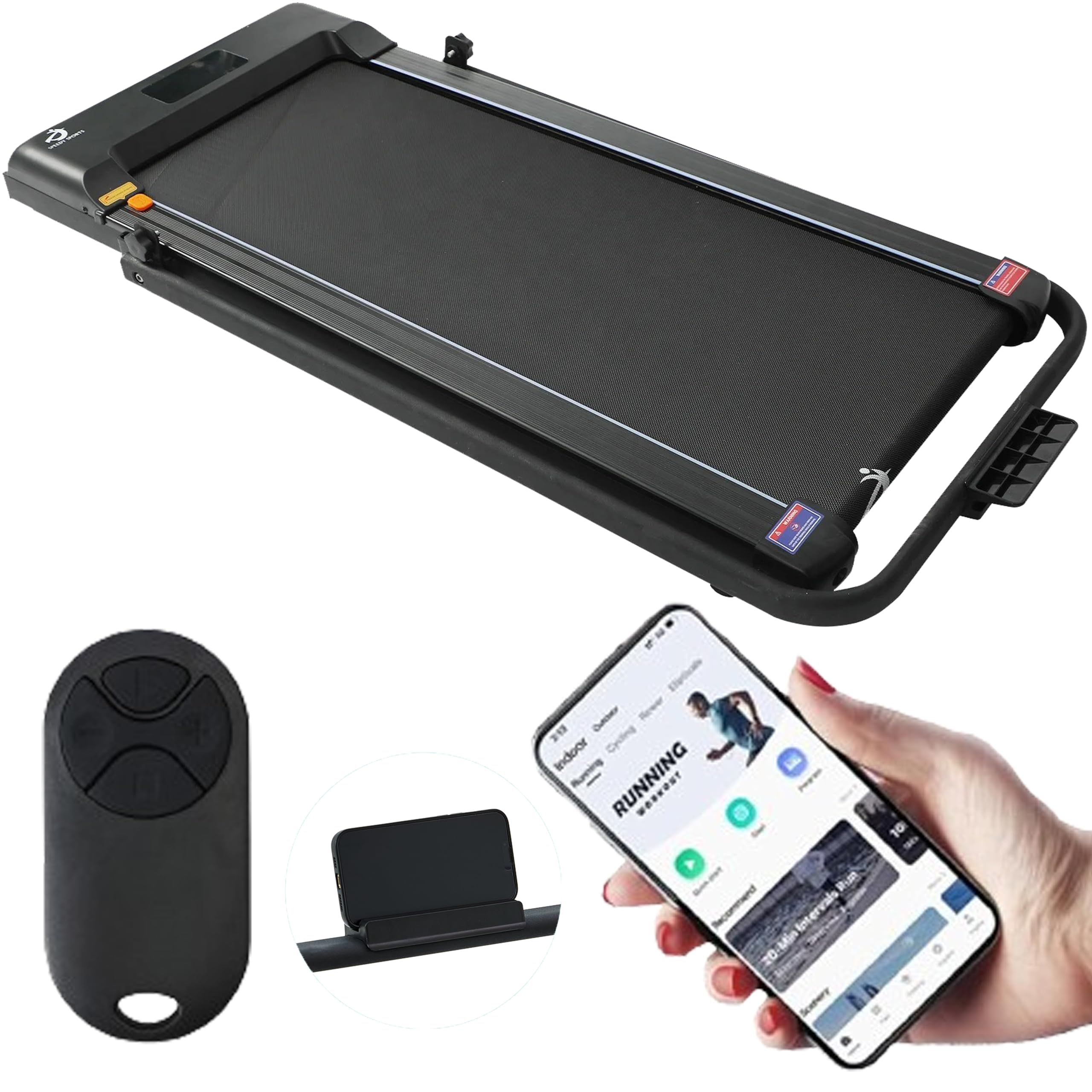 Walking Pad Treadmills for Home Foldable, Folding Treadmill Under Desk Office Running Electric Machines with Handle Bar Portable Compact Remote Control & App 2HP 1-10Km/H Weight Capacity 110kg/245lbs