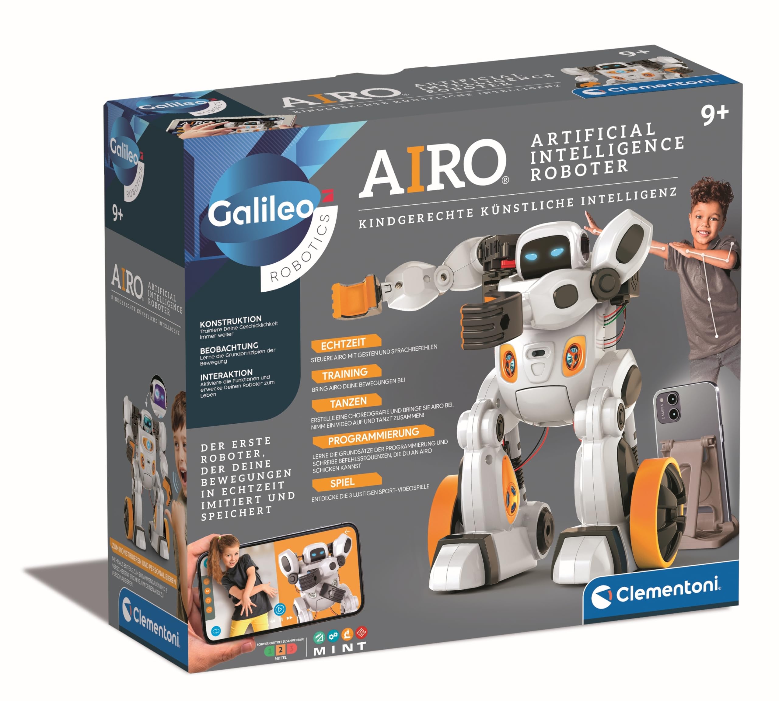 Clementoni Galileo AIRO - Mein interaktiver K.I. Roboter - Trainierbar mit künstlicher Intelligenz, erkennt Gesten- & Sprachsteuerung - Robotik-Spielzeug für Kinder ab 8 Jahren 59351
