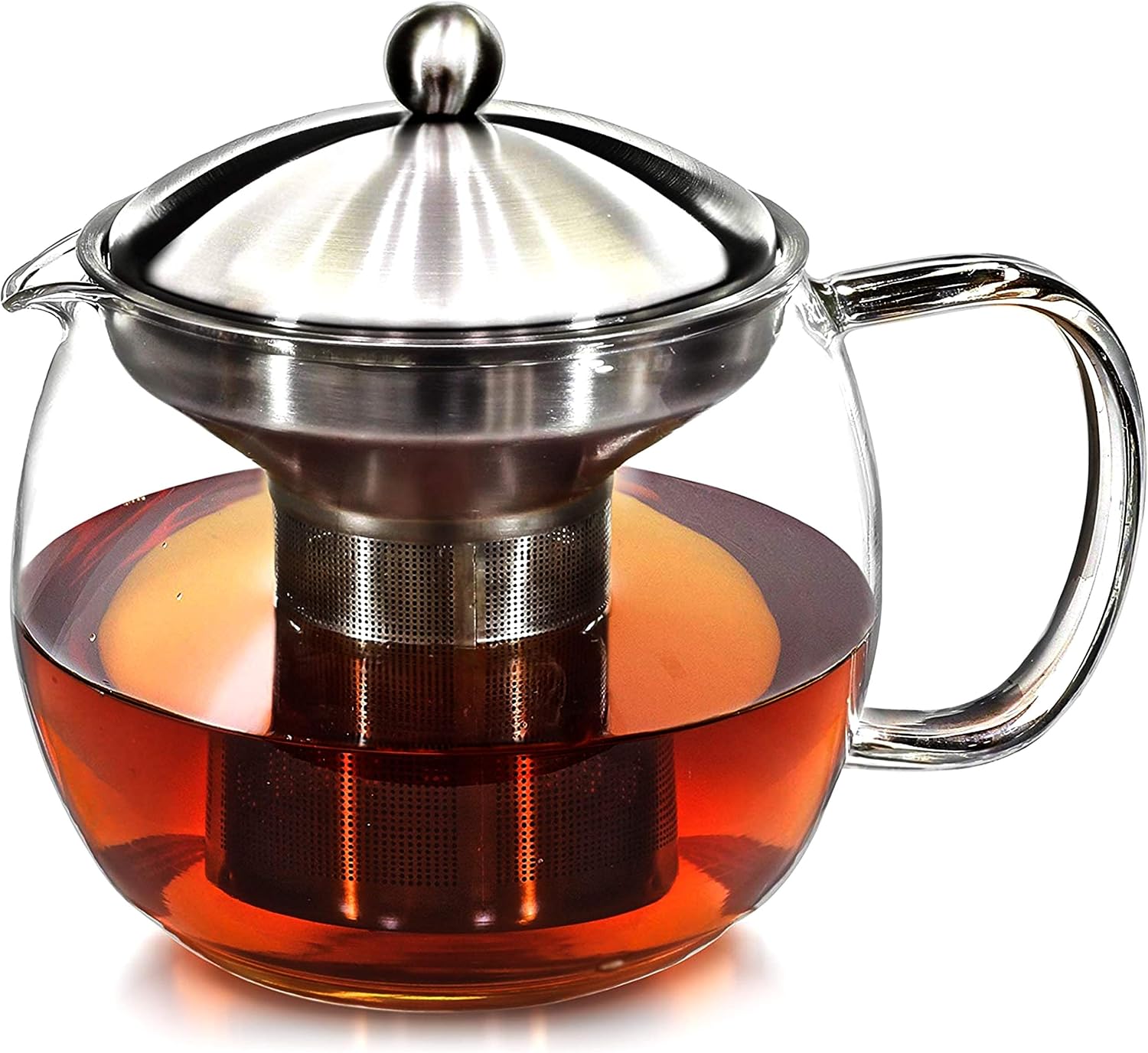 Teapot with Infuser for Loose Tea - 40oz, 3-4 Cup, Clear Glass Kettle Pot with Strainer & Warmer - For Whole Leaf, Iced Maker & Brewer