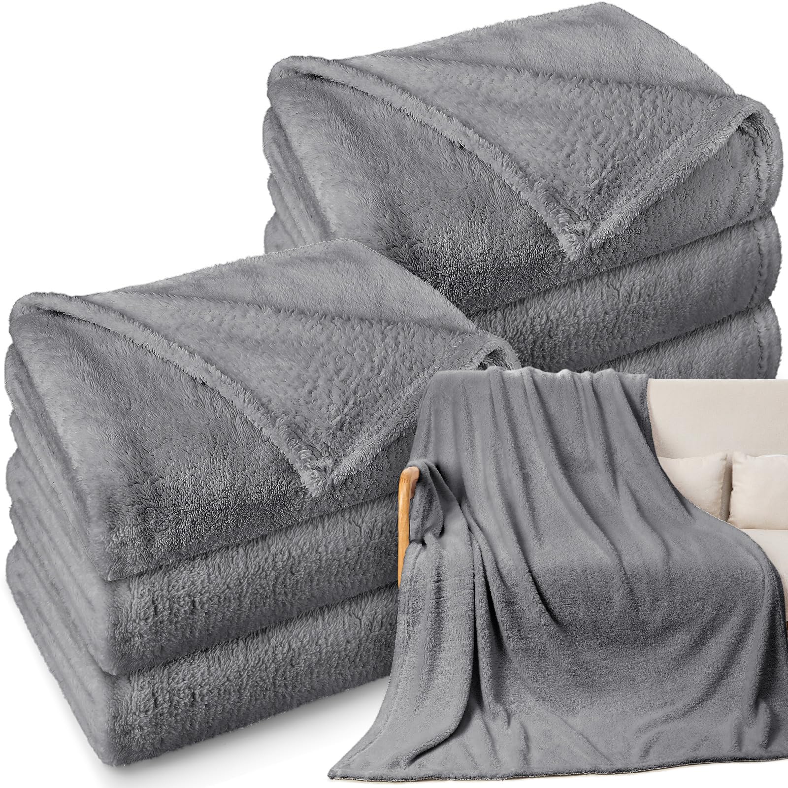 Tinideya Sherpa Throw Blankets Gray Set