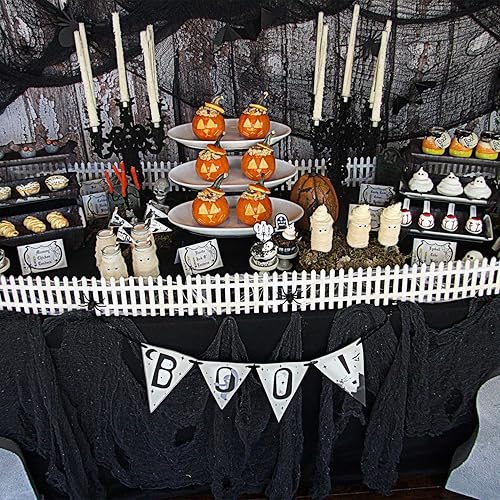 Miniatura 3 de (48 x 240 pulgadas) Tela espeluznante de Halloween, tapiz de tela de queso gigante espeluznante para suministros de fiesta de Halloween, decoración