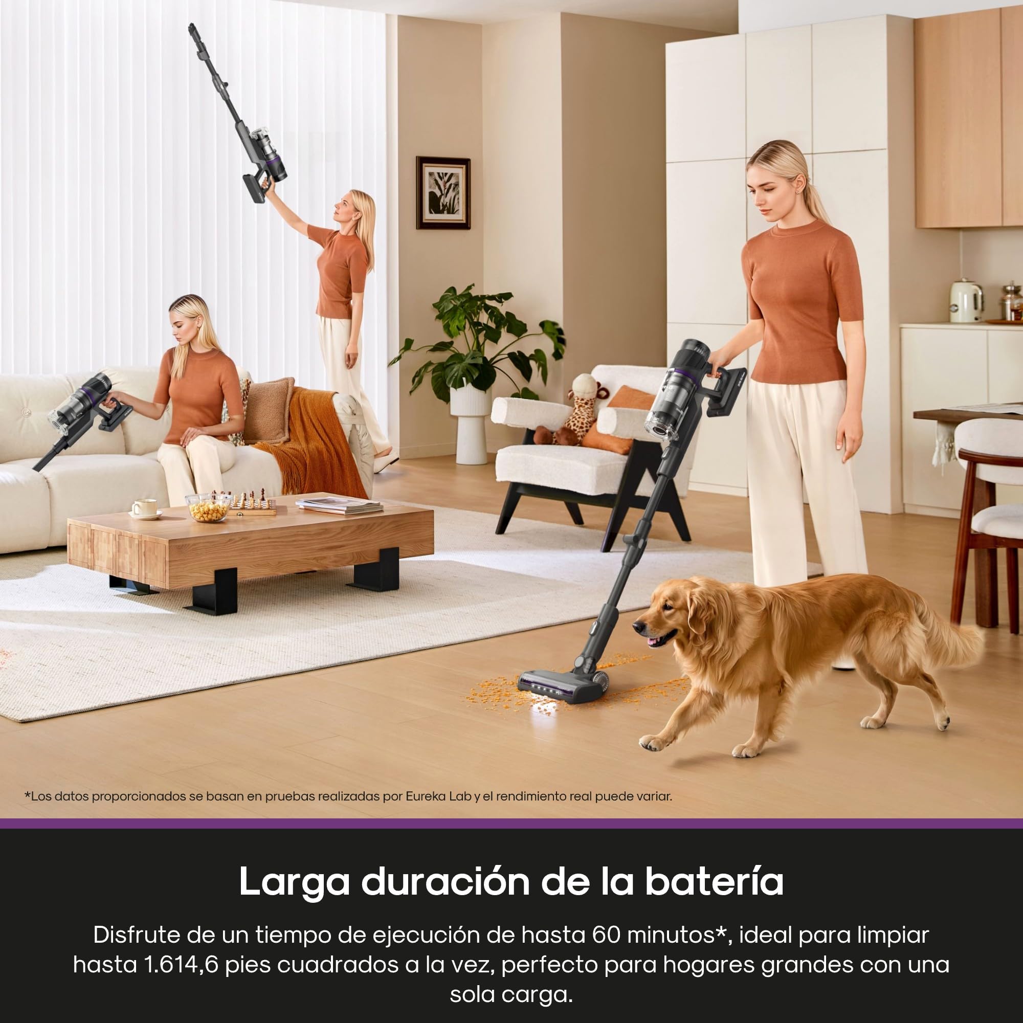 EUREKA ReactiSense 530 Escoba Aspiradora sin Cable 550W 38k Pa Aspirador Escoba Ligero con Tubo Plegable, Portatil y Versátil, 4 funciones en 1, Autonomía 60 min, Iluminación para Suelo Duro, Alfombra