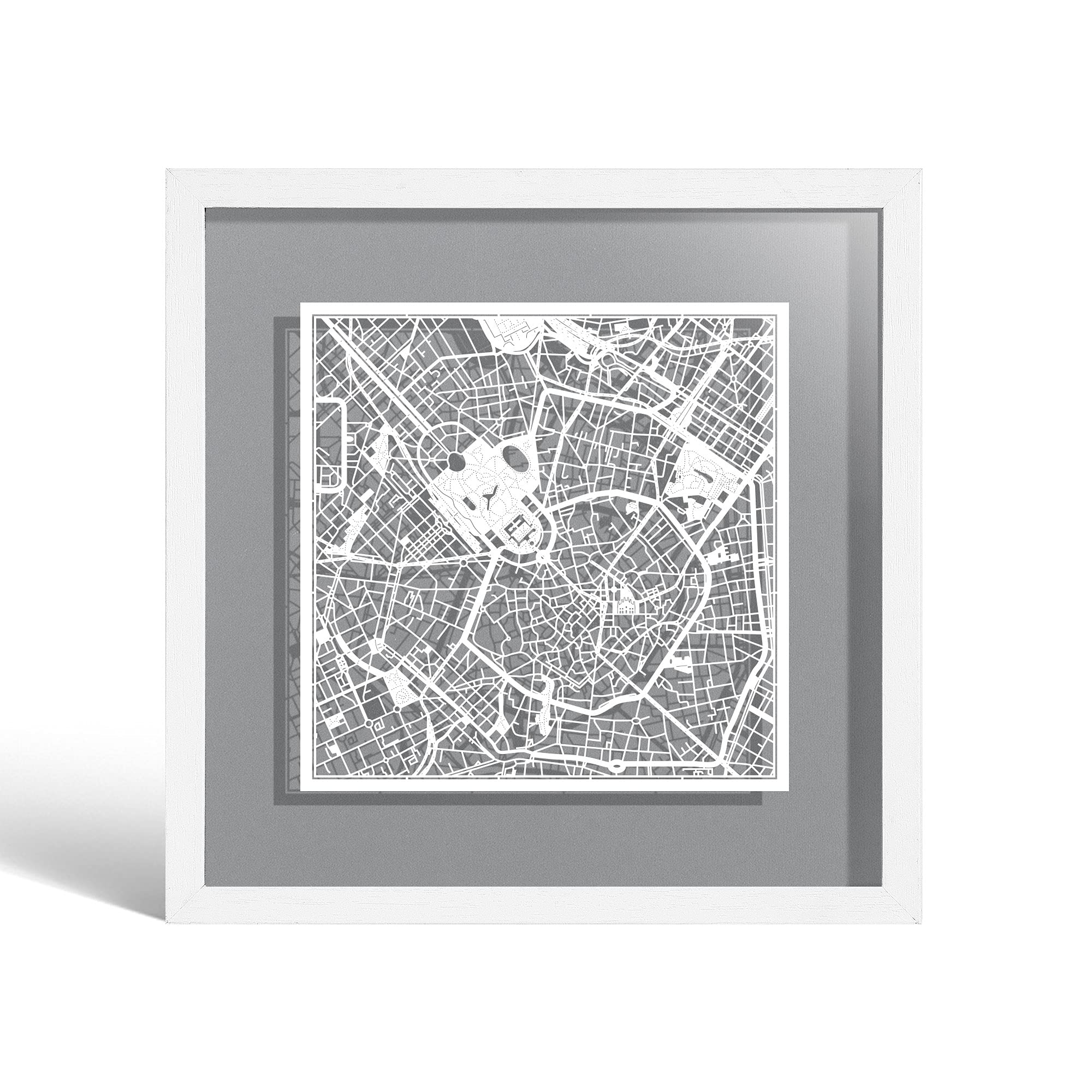 O3 DESIGN STUDIO Milan Paper Cut Map framed, White map, White frame, 23x23 cm, Gift Boxed, 4 background color, self-changing, Paper Art — image 1