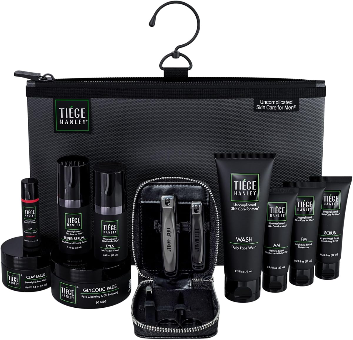 Tiege Hanley Skin Care Gift Box for Men, Platinum Set, 11 Piece Set | Men's Skin Care, Face Wash, Scrub, AM & PM Moisturizer, Eye Cream, Lip Balm, Clay Mask, Serum & Glycolic Pads