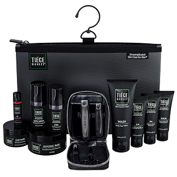Tiege Hanley Skin Care Gift Box for Men, Platinum Gifting Skincare Set With Face Wash, Scrub, Am & PM Moisturizer, Eye Cream, Lip Balm, Clay Mask, Serum, Glycolic Pads, Mens Skin Care, 11 Piece Set