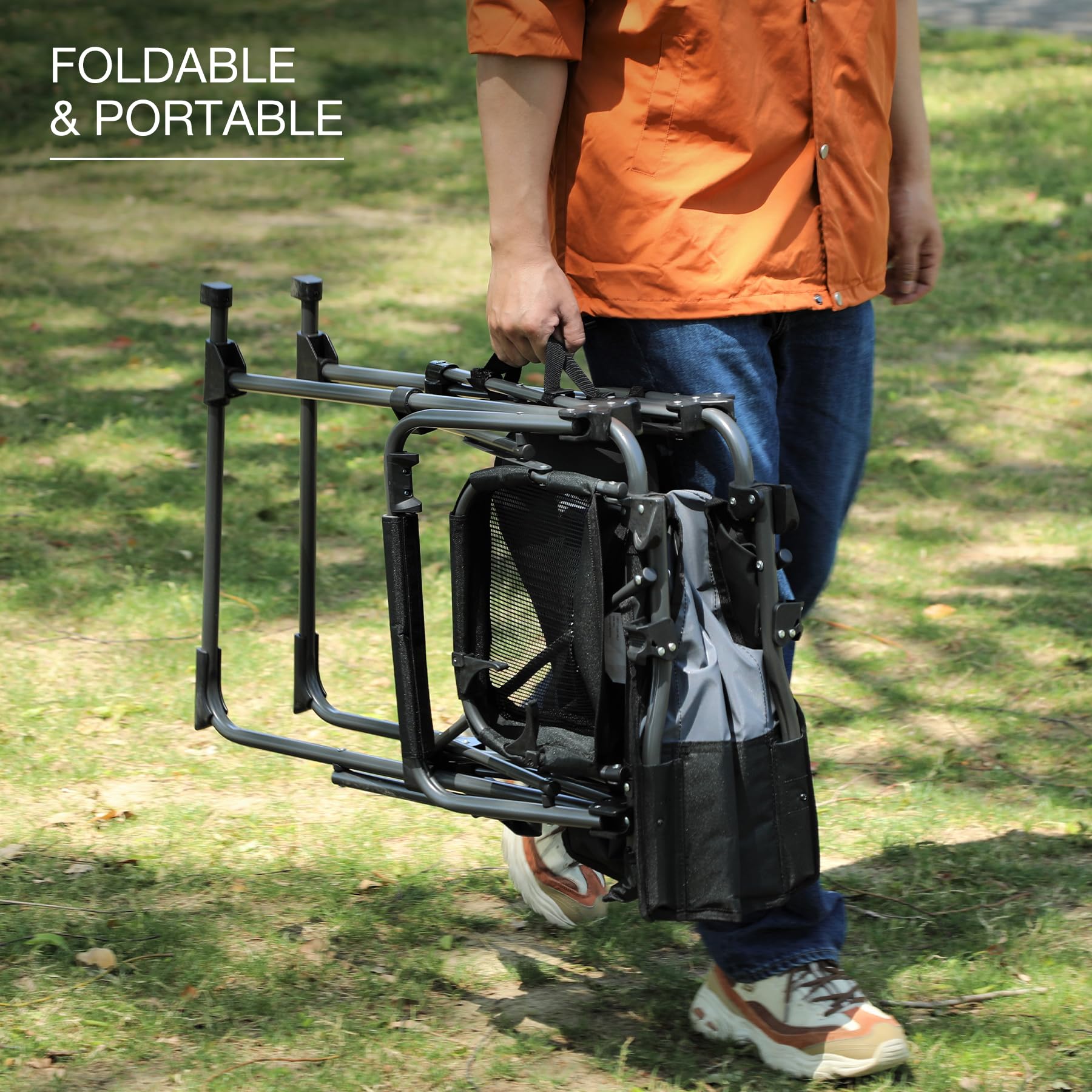 PORTAL Camping Director's Chair With Rotatable Side Table - Foldable Outdoor Chair, 300 Lb Capacity, Grey