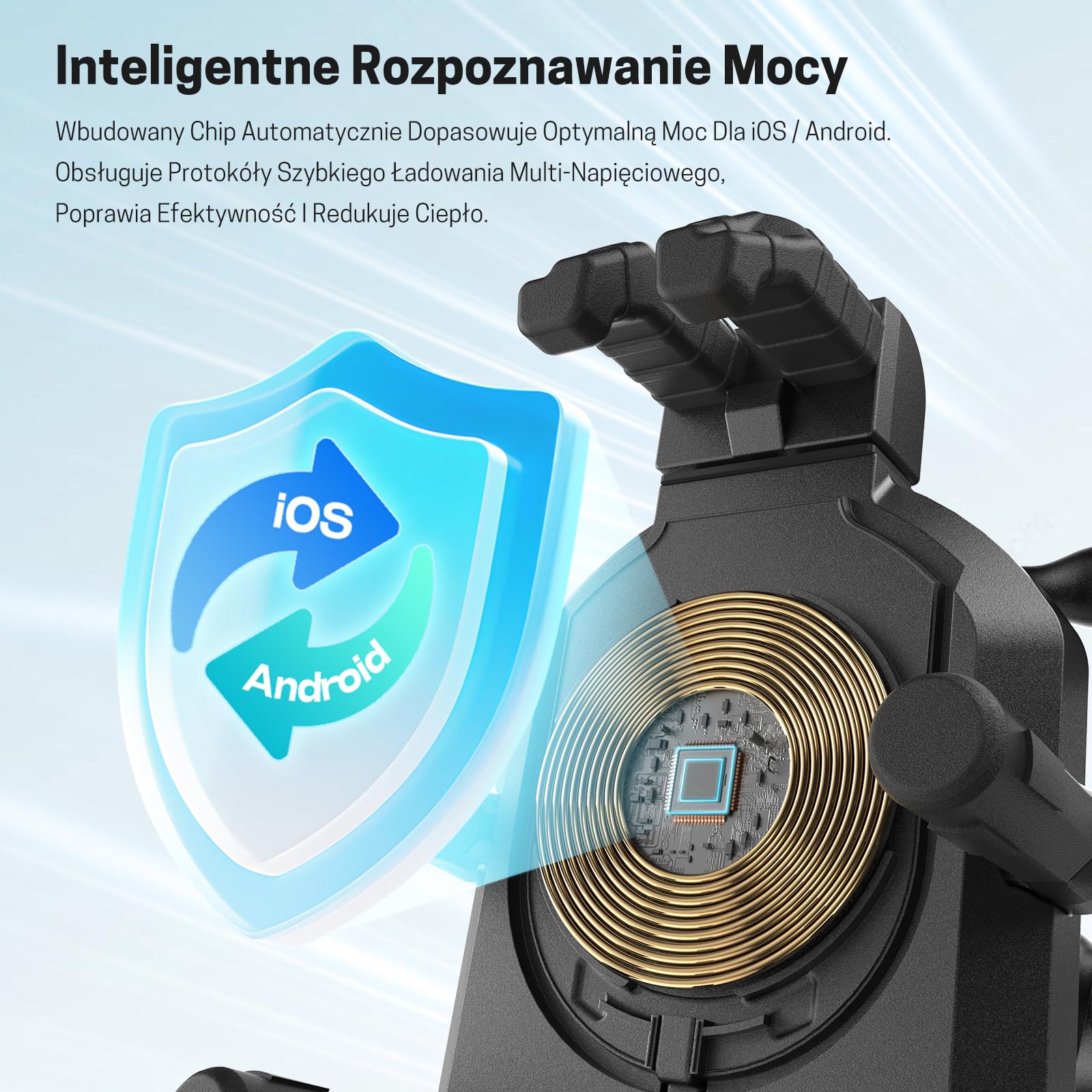 Jeebel Uchwyt na telefon motocyklowy 3 w 1 ładowarka do smartfona motocyklowego z bezprzewodowym ładowaniem Qi 15W i USB-C QC 3.0 30 W, osłona przeciwsłoneczna, ochrona przed kradzieżą, obrót o 360°