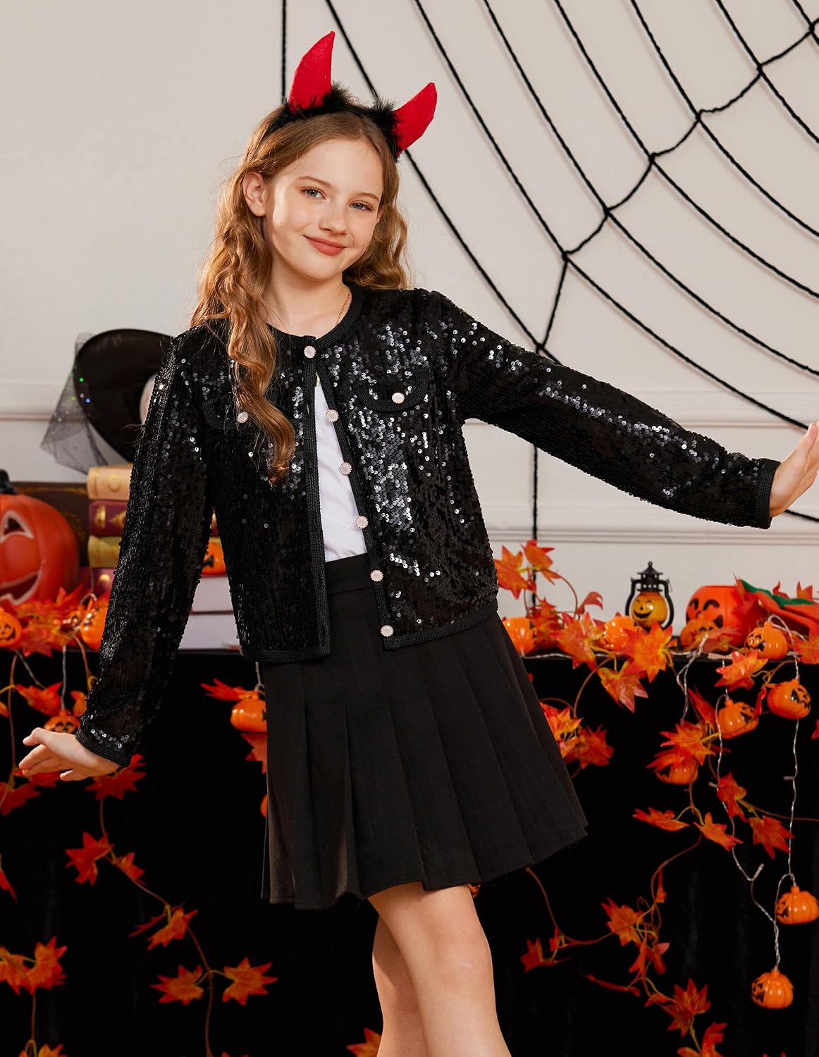 GRACE KARIN Girls Sequin Jackets Sparkle Dress Coats Button Cropped Cardigan for Kids 5-14