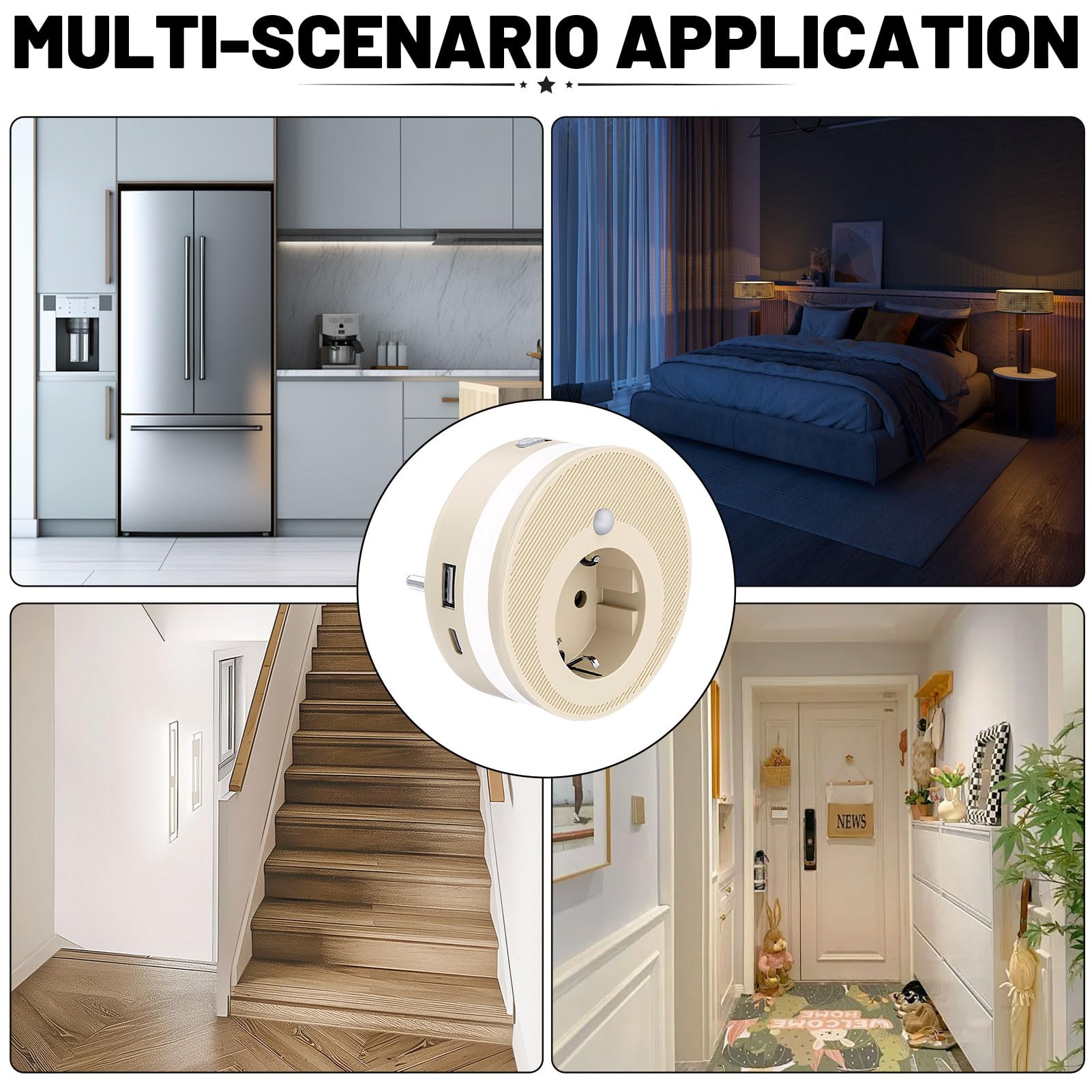 Enchufe de noche, luz nocturna LED con detector de movimiento en interiores, 3 modos de luz N-ocho regulable, cálida luz de 2700 K, luz nocturna para niños automático/apagado/encendido, para pasillo