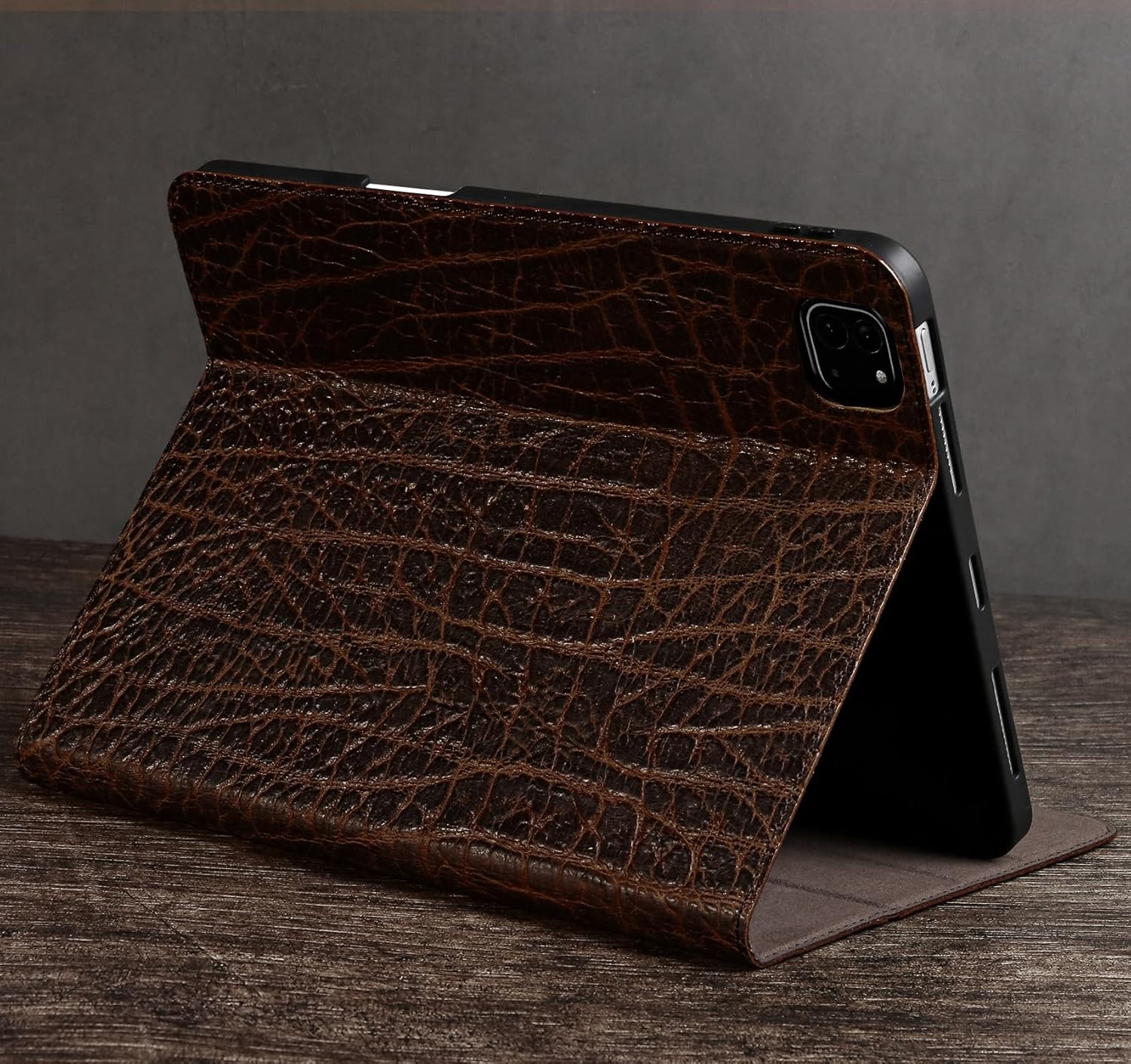 Gexmil Leather Case for iPad Pro 12.9 Inch, 6th/5th/4th/3rd Generation 2022/2021/2020/2018,Genuine Leather Folio Cover Shockproof with Pencil Holder,Magnetic Buckle Auto Sleep/Wake,Buffalo Pattern