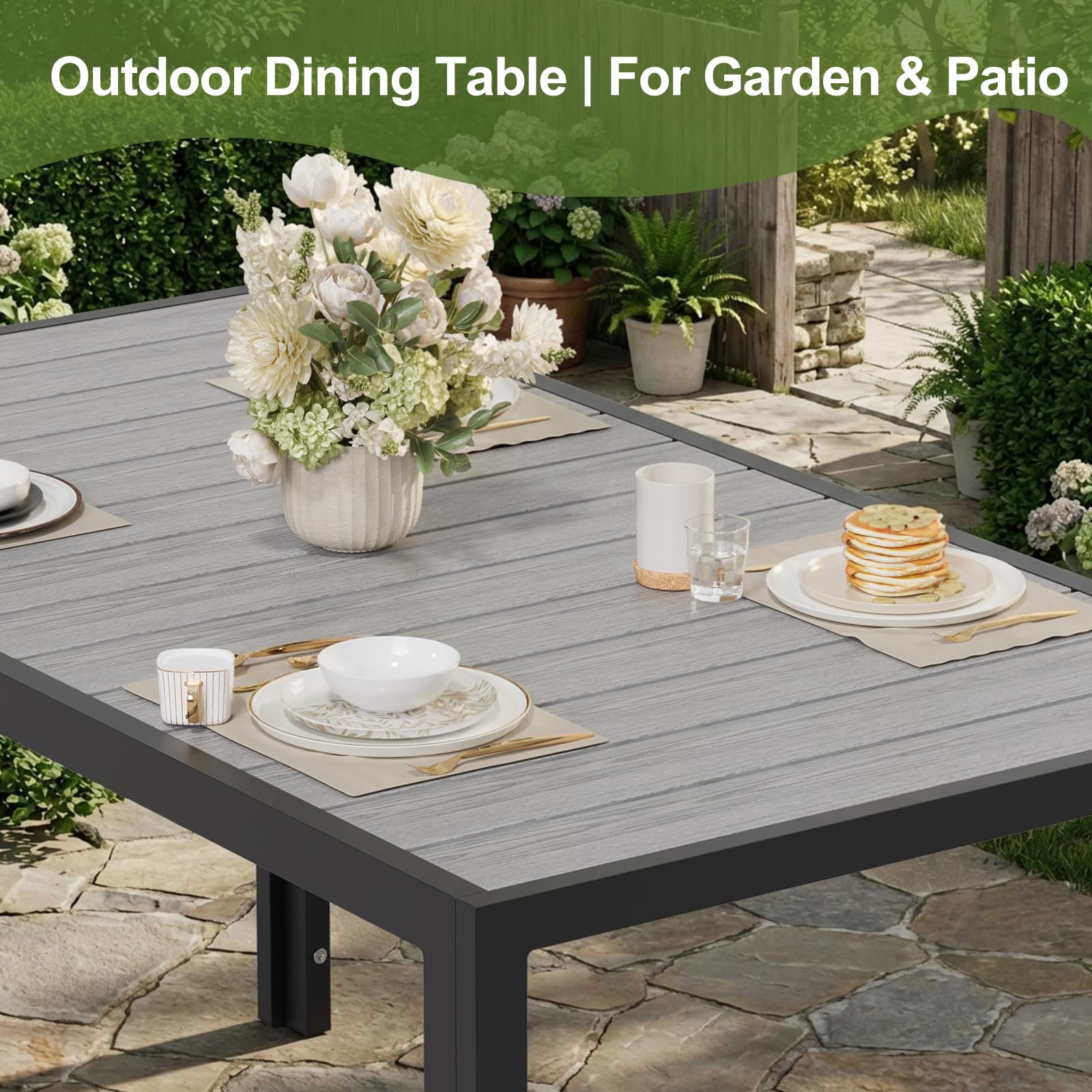 JUMMICO Gartenmöbel Set aus mit Holzoptik, Wetterfestes Terrassenmöbel in 150cm oder 189cm für 6-8 Personen, Stabiles Set für Balkon und Garten
