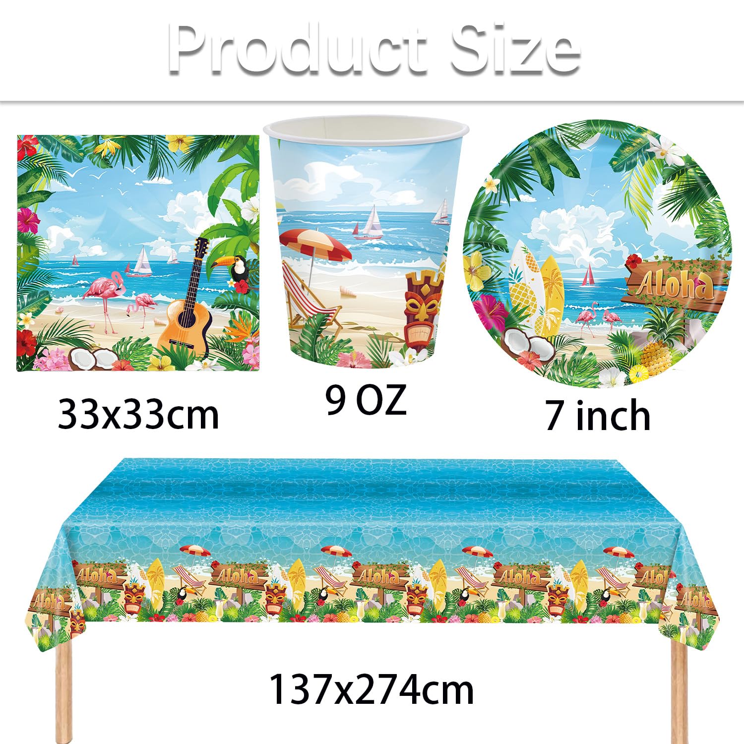 Vaisselle de fête hawaiana, set completo per 20 persone con piatti, bicchieri, tovaglioli e tovaglia verde di alta qualità per compleanni e feste estive