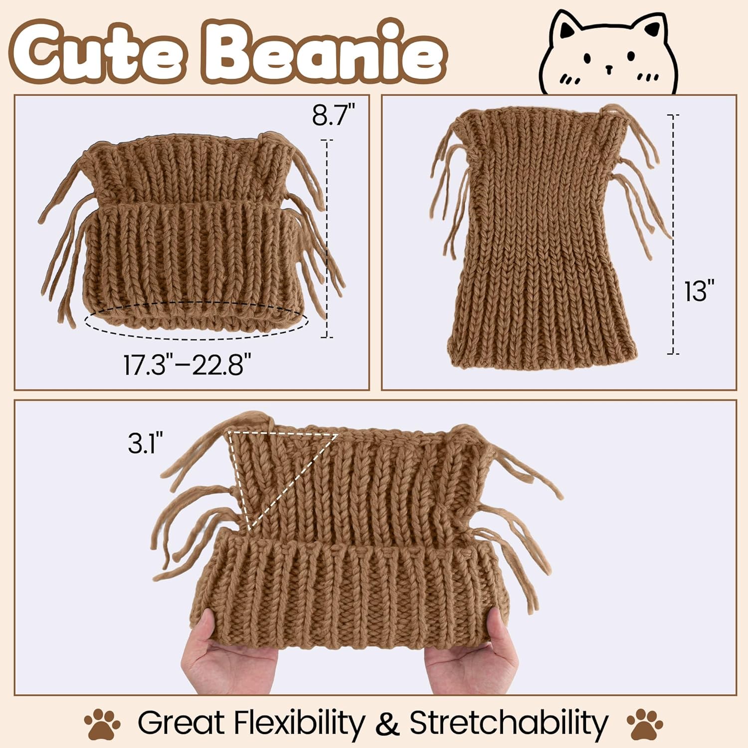 Babalet Cat Ear Beanie for Women Warm Winter Cap Chunky Knit Crochet Hat Slouchy Fox Hat Women Winter Trendy Headwear - Image 2
