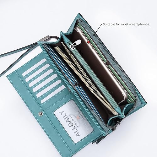 Miniatura 5 de Alldialy RFID 24 - Cartera para tarjetas de crédito, cartera de pulsera de gran capacidad para mujer con cremallera, Azul purista., Compacto