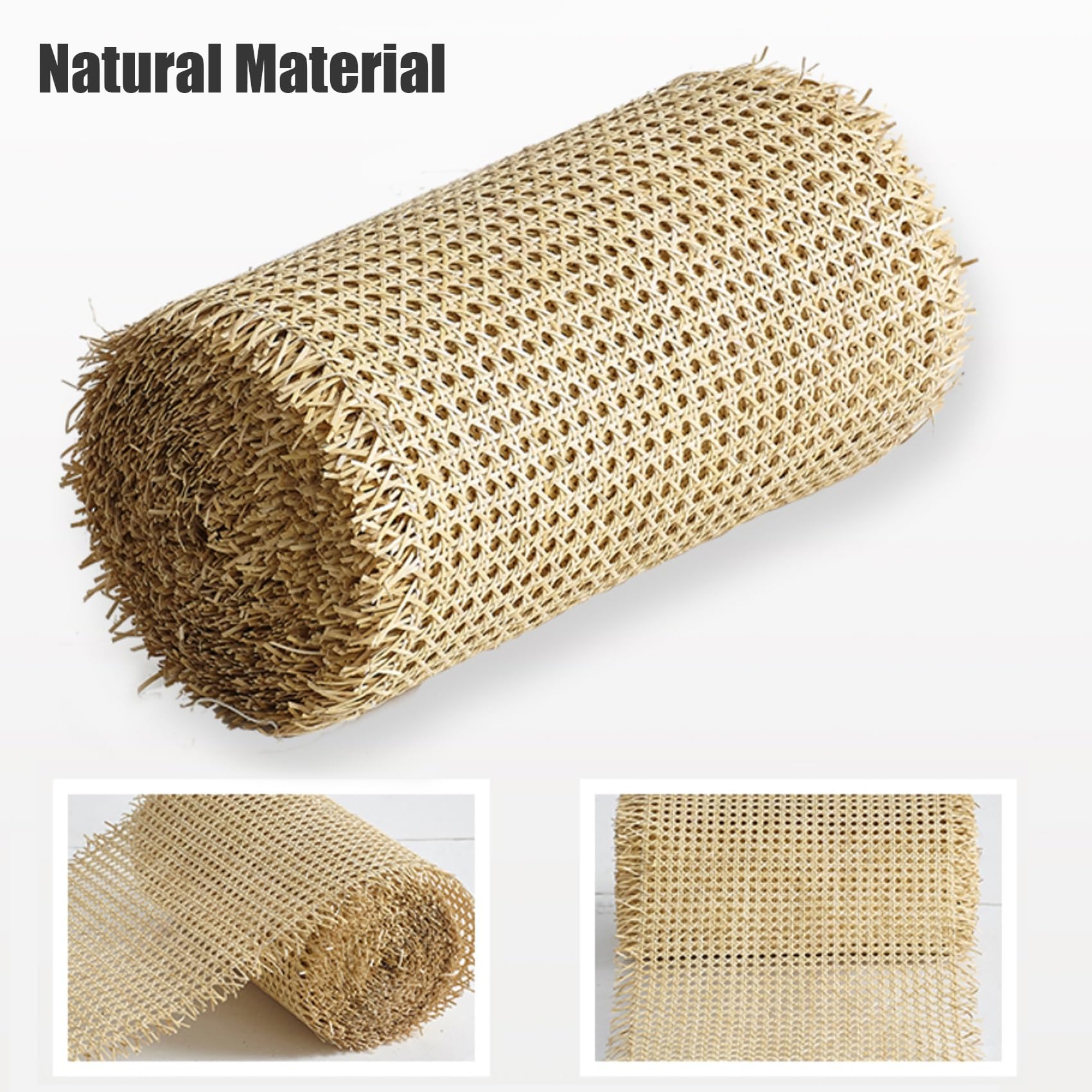 Rouleau de Cannage Rotin Naturel pour Meubles Chaise, 100cm de Large | Sangle de Canne, pré-tissée Tissu Toile à Ouverte pour Armoire Plafond(40x200cm)