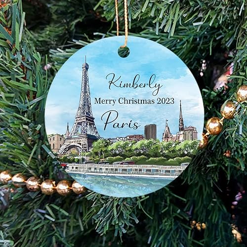 Miniatura 4 de Adorno de Navidad personalizado de edificios de la Torre Eiffel y París 2023, adorno de horizonte de París de Francia, adornos de Navidad para
