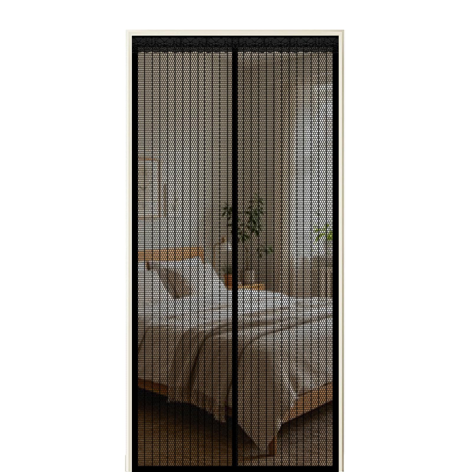 Xuehmin Black Screen Door 215 X 225 Cm Self Sealing Powerful Magnets Heavy Duty Bug Mesh Curtain With Powerful Magnets & Full Frame Magic Tape Suitable For Patio Doors Balcony Bedroom,