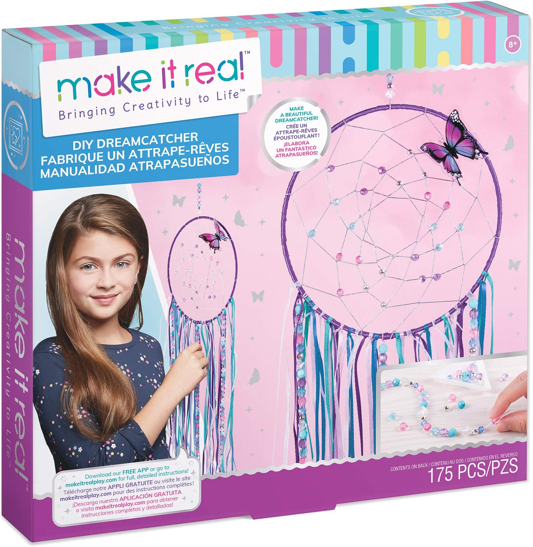 Make It Real – DIY Dreamcatcher. Make Your Own Dream Catcher Arts and Crafts Kit for Tween Girls. Includes Dream Catcher Hoop, Strings and Ribbons, Beads, Butterfly Pin and More