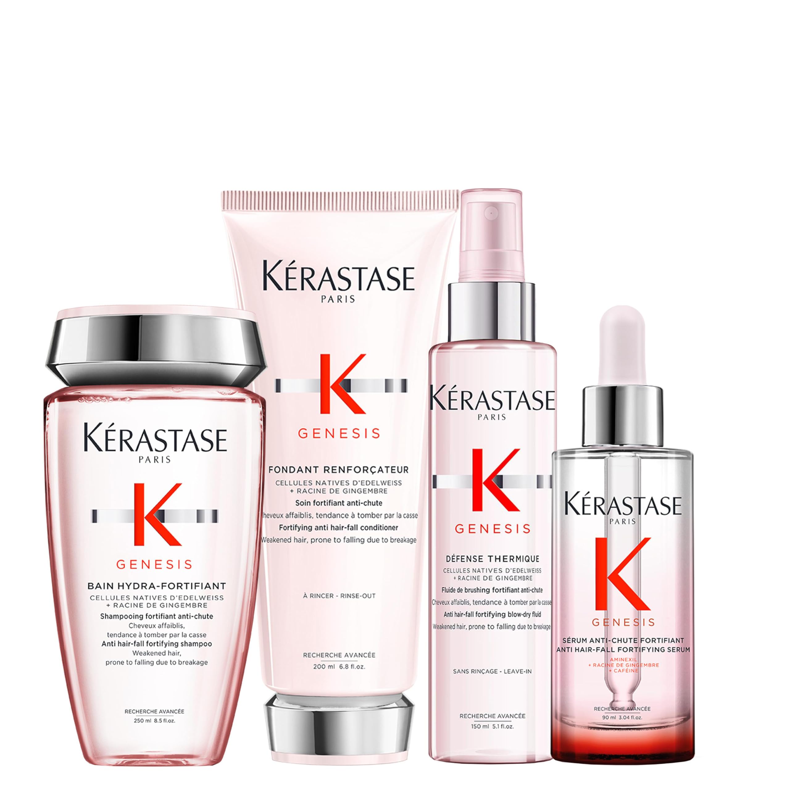 Kérastase, Genesis, Pflegeroutine mit Shampoo, Haarspülung, Haarkur & Hitzeschutzspray, Für feines und brüchiges Haar, Gegen Haarausfall und Haarbruch