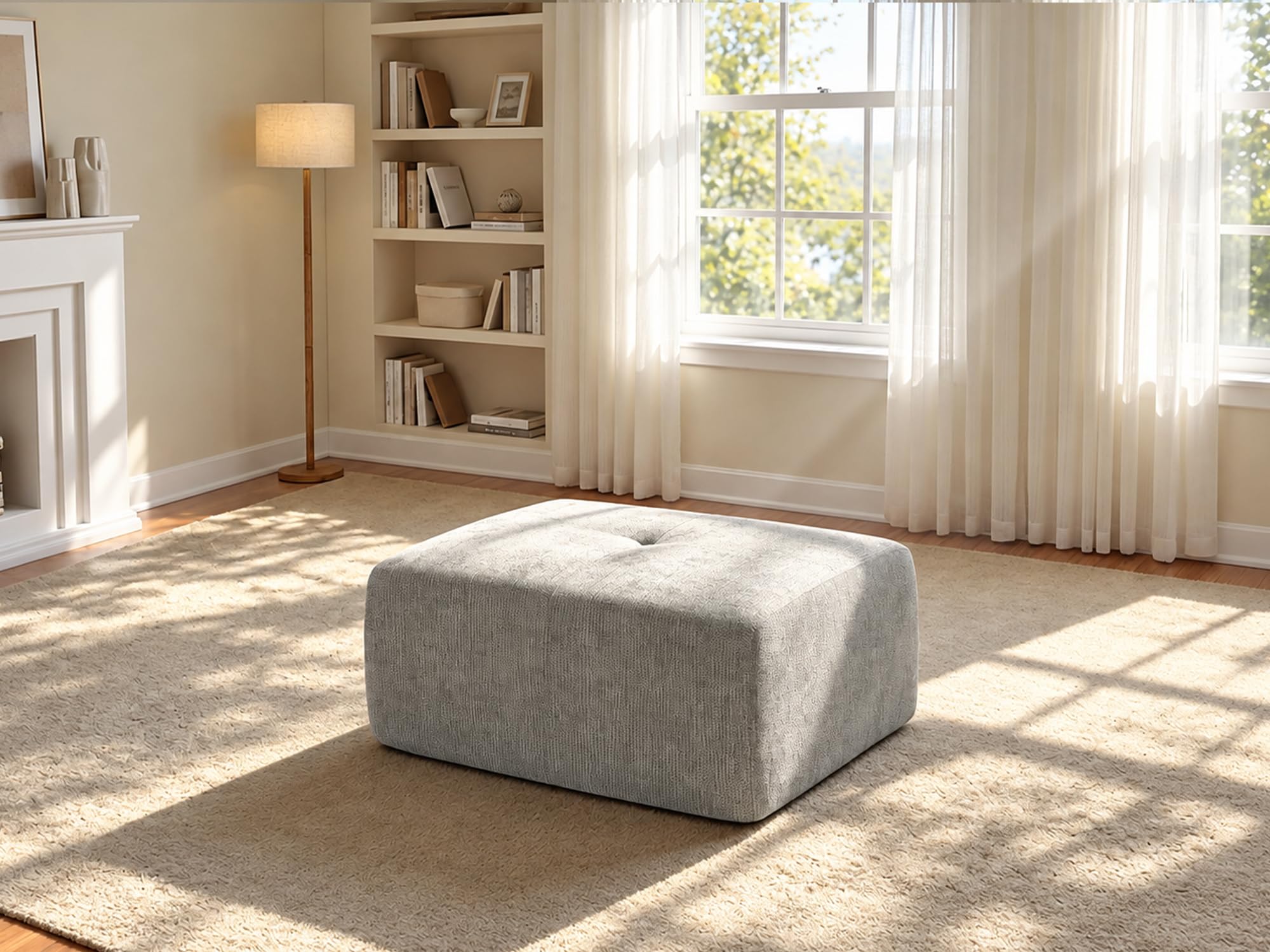 37" Oversized Boneless Couch, Comfort Cloud Sectional Couches for Living Room, Modular Sofa High Back &amp; Extra Deep Seat, No Assembly, Soft Chenille Fabric (Light Grey, 37 inch-Single Ottoman)