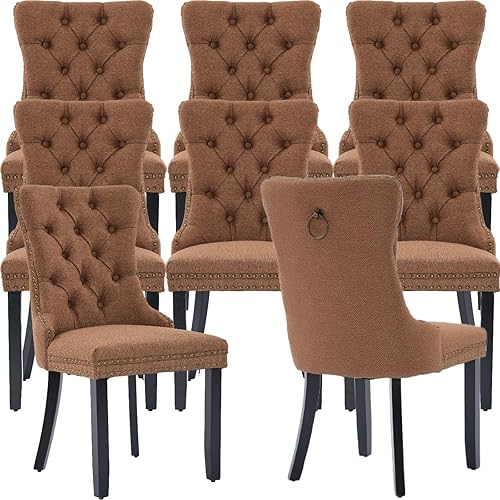 Miniatura 21 de Sillas de Comedor Juego de 6 sillas de comedor tapizadas de lino, sillas de comedor modernas de mediados de siglo, sillas de cocina y comedor con